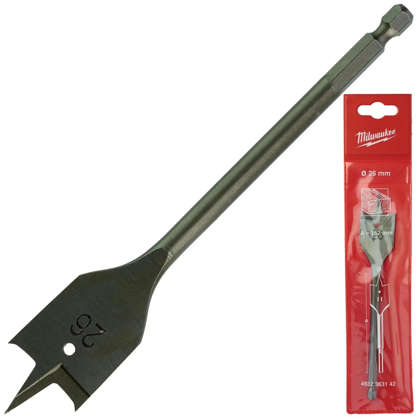 Milwaukee Flat Wood Boring Drill Bits 152mm Length 1/4" Hex Shank 