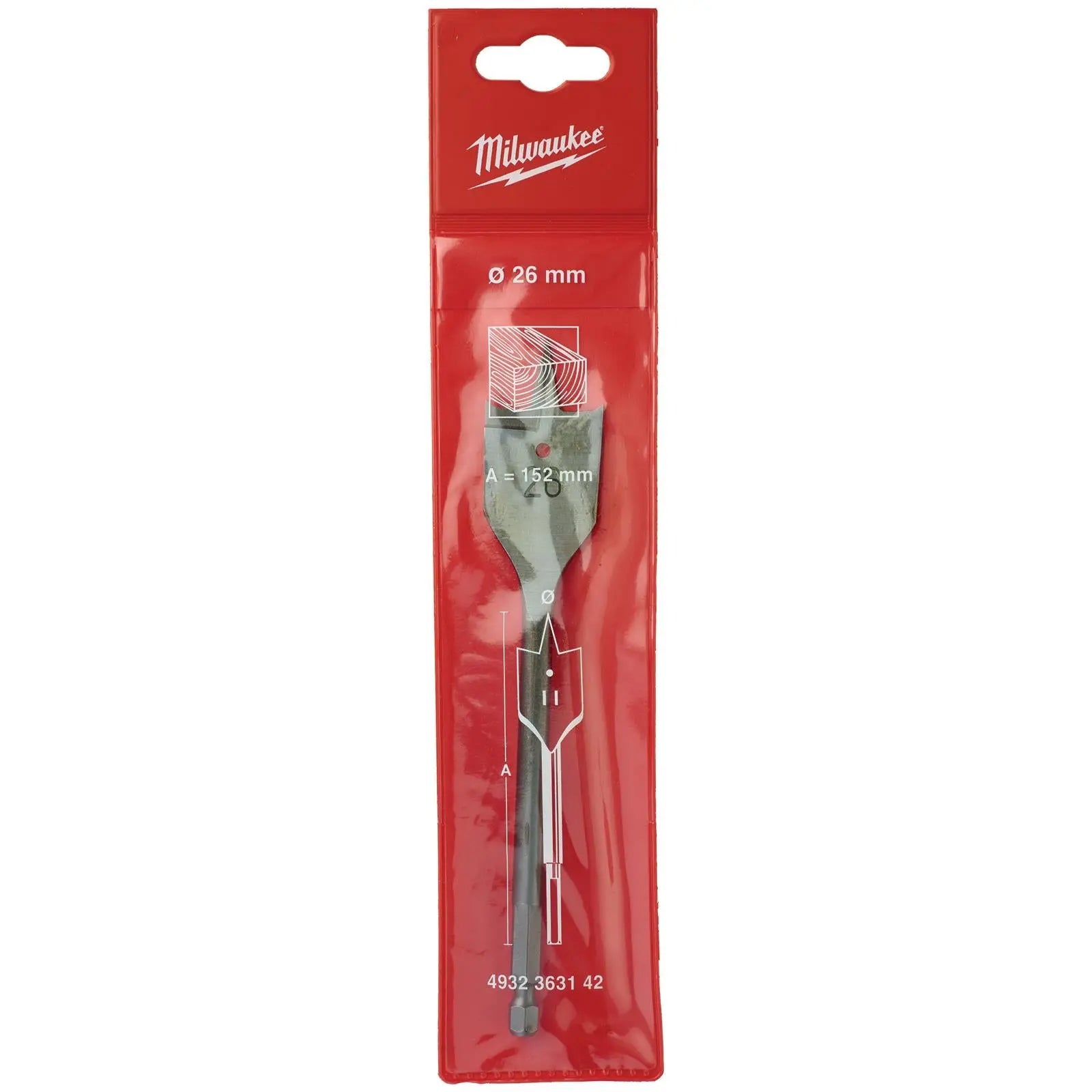 Milwaukee Flat Wood Boring Drill Bits 152mm Length 1/4" Hex Shank 