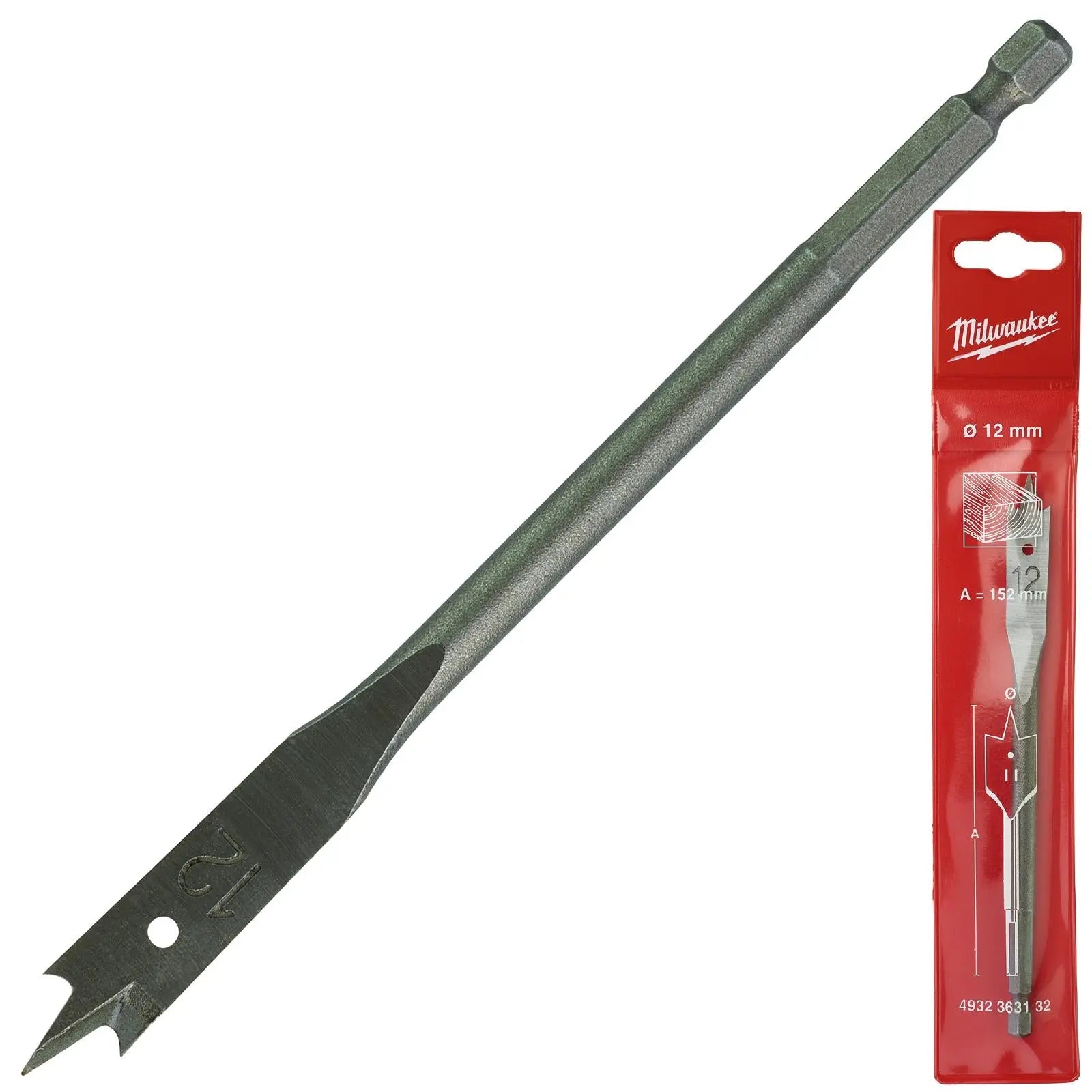 Milwaukee Flat Wood Boring Drill Bits 152mm Length 1/4" Hex Shank 