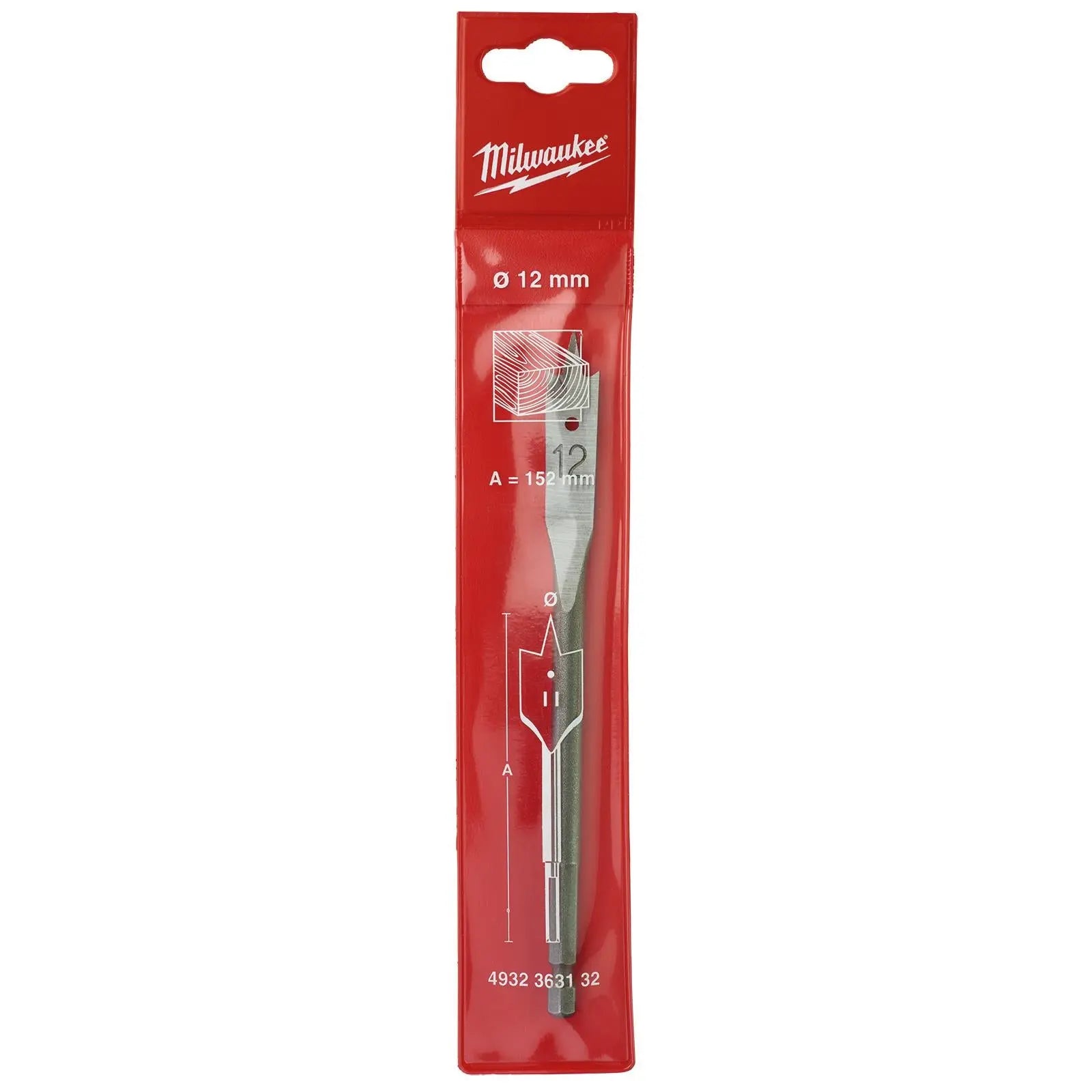Milwaukee Flat Wood Boring Drill Bits 152mm Length 1/4" Hex Shank 