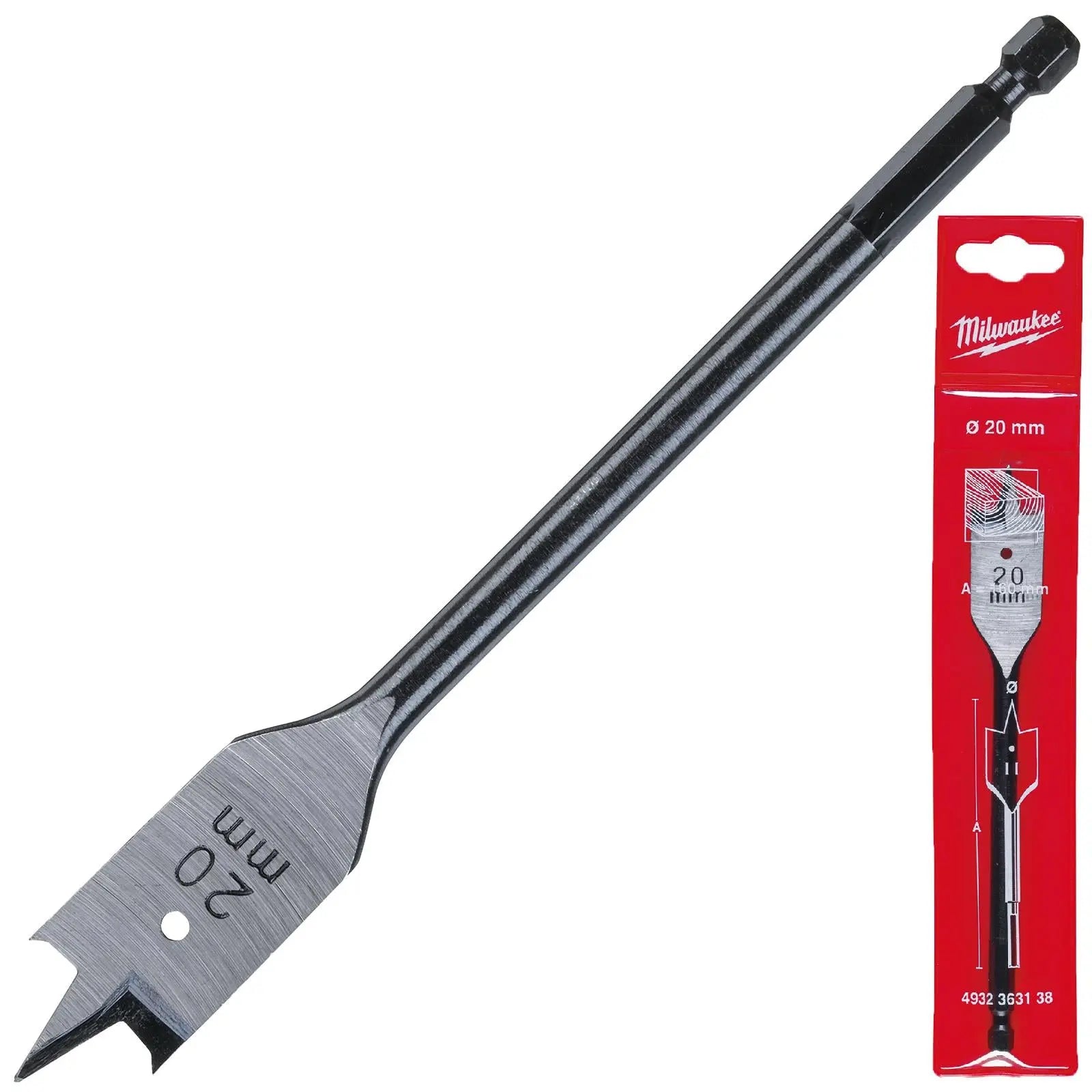 Milwaukee Flat Wood Boring Drill Bits 152mm Length 1/4" Hex Shank 