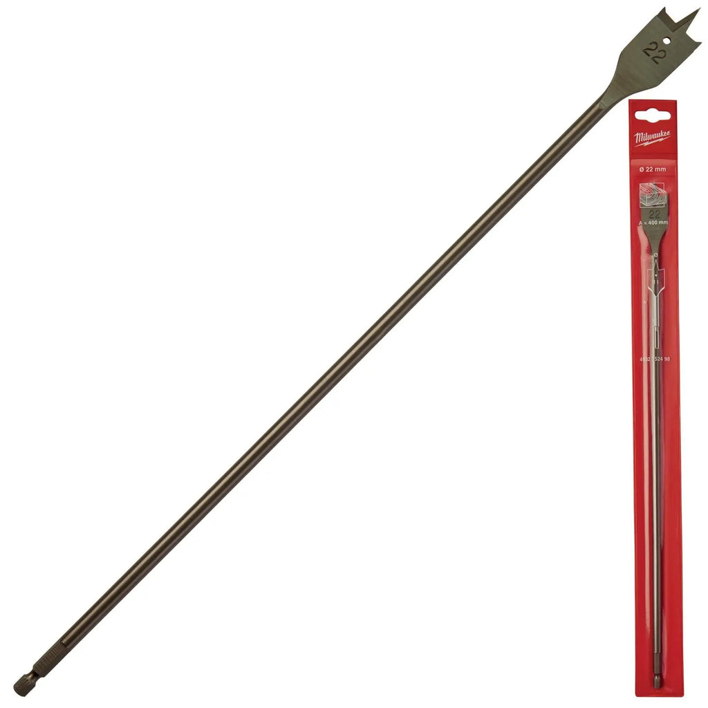 Milwaukee Flat Wood Boring Drill Bits 400mm Length 1/4" Hex Shank 