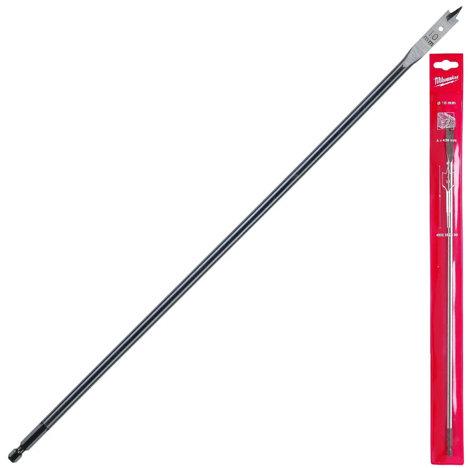 Milwaukee Flat Wood Boring Drill Bits 400mm Length 1/4" Hex Shank 