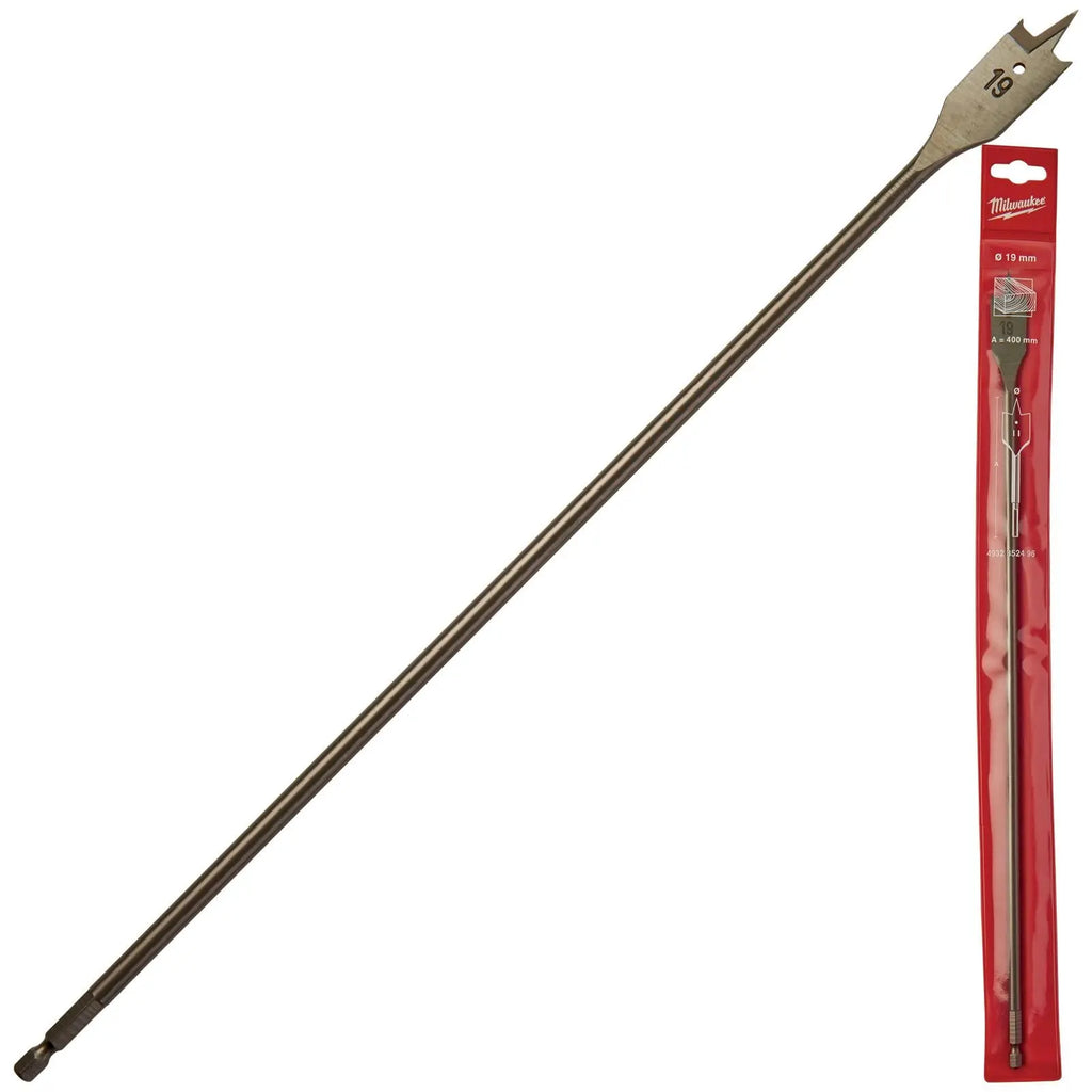 Milwaukee Flat Wood Boring Drill Bits 400mm Length 1/4" Hex Shank 