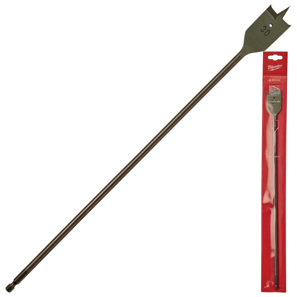 Milwaukee Flat Wood Boring Drill Bits 400mm Length 1/4" Hex Shank 