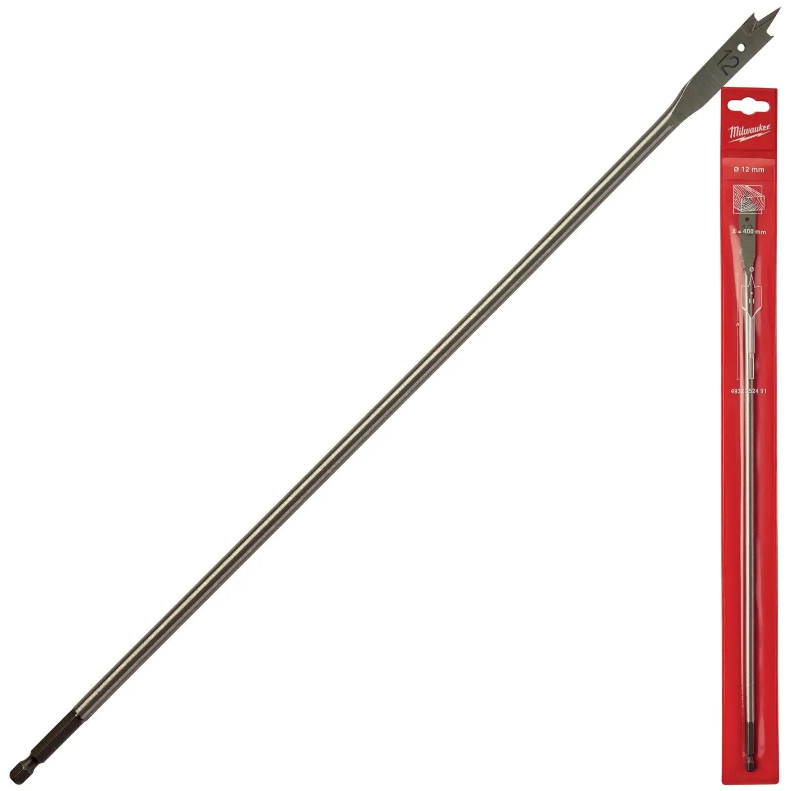 Milwaukee Flat Wood Boring Drill Bits 400mm Length 1/4" Hex Shank 