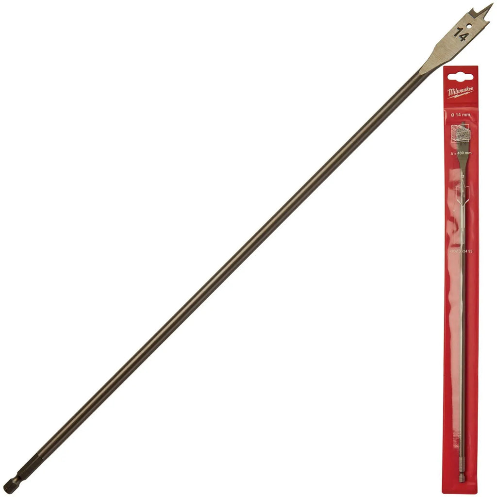 Milwaukee Flat Wood Boring Drill Bits 400mm Length 1/4" Hex Shank 