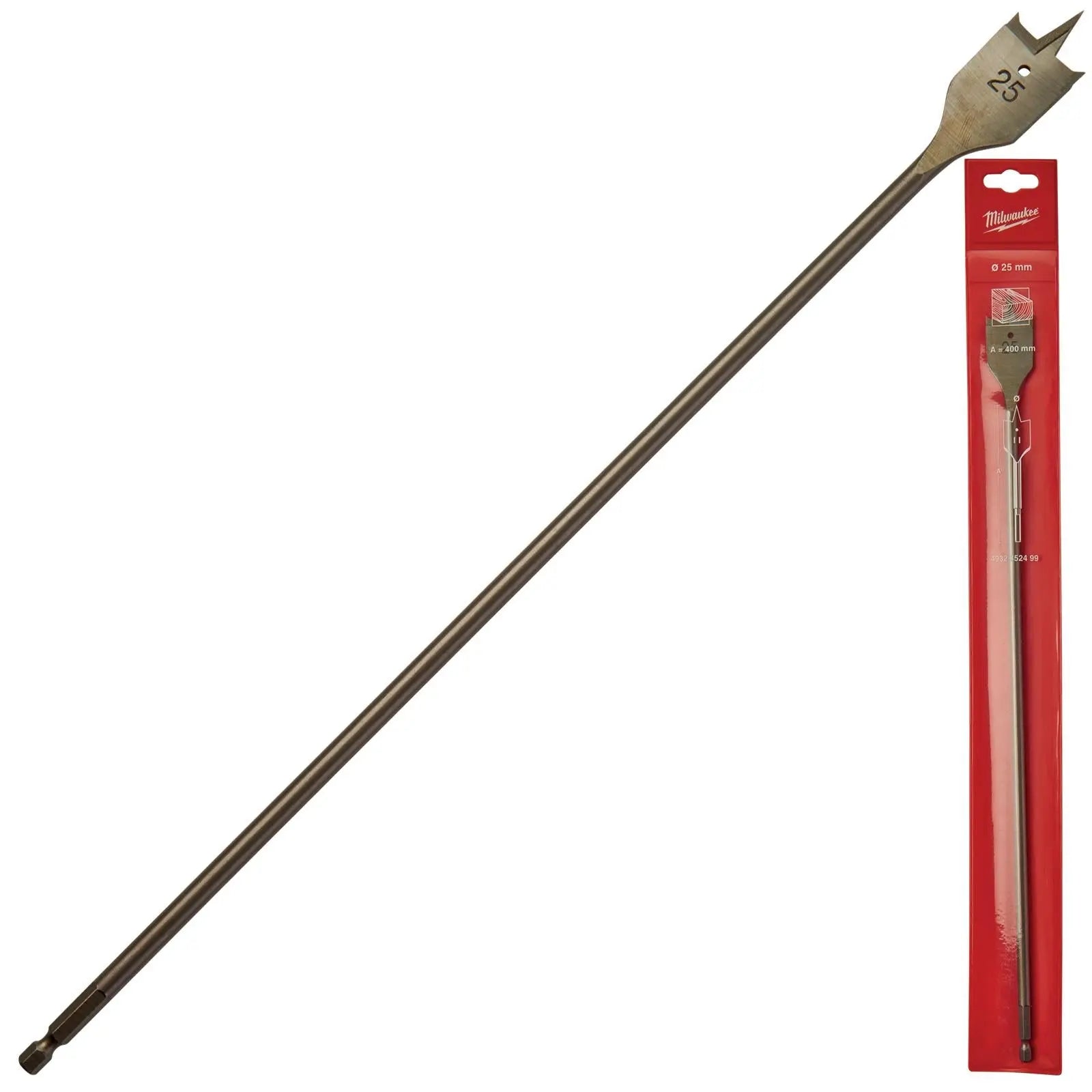 Milwaukee Flat Wood Boring Drill Bits 400mm Length 1/4" Hex Shank 