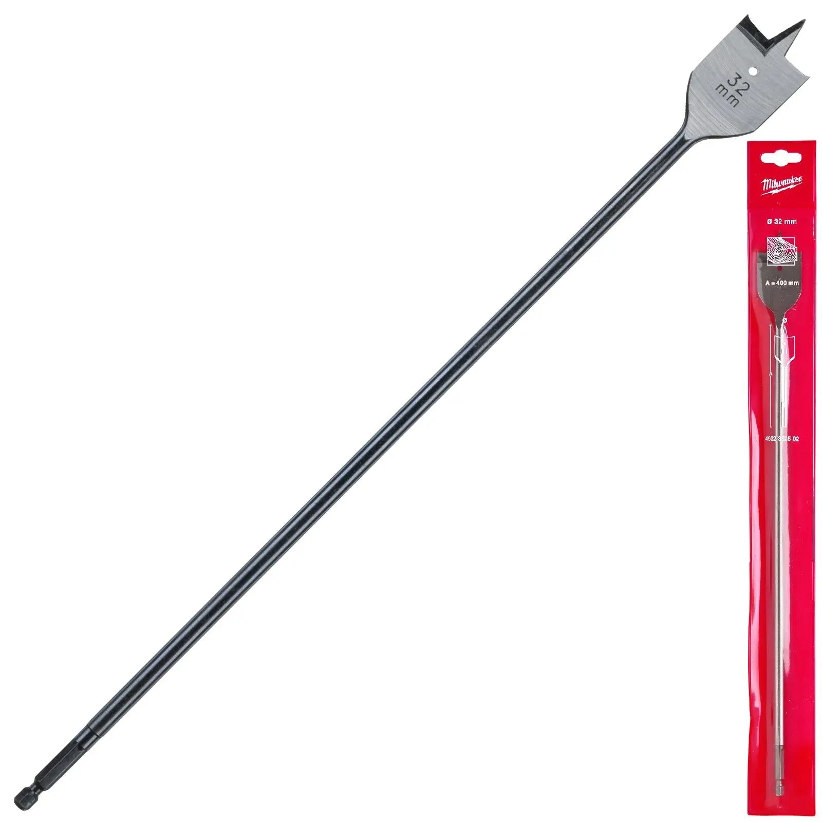 Milwaukee Flat Wood Boring Drill Bits 400mm Length 1/4" Hex Shank 