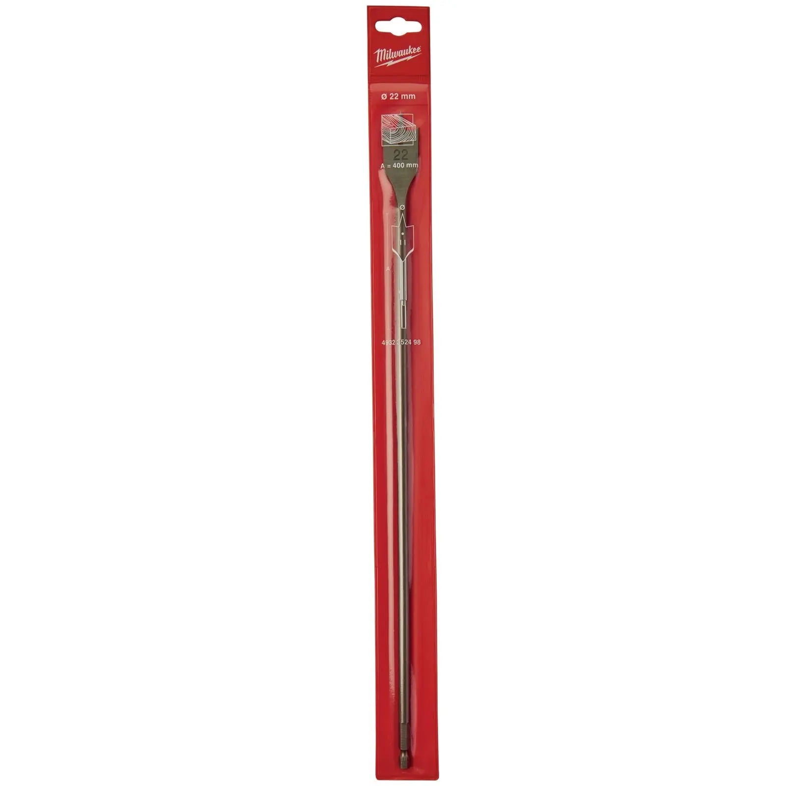 Milwaukee Flat Wood Boring Drill Bits 400mm Length 1/4" Hex Shank 