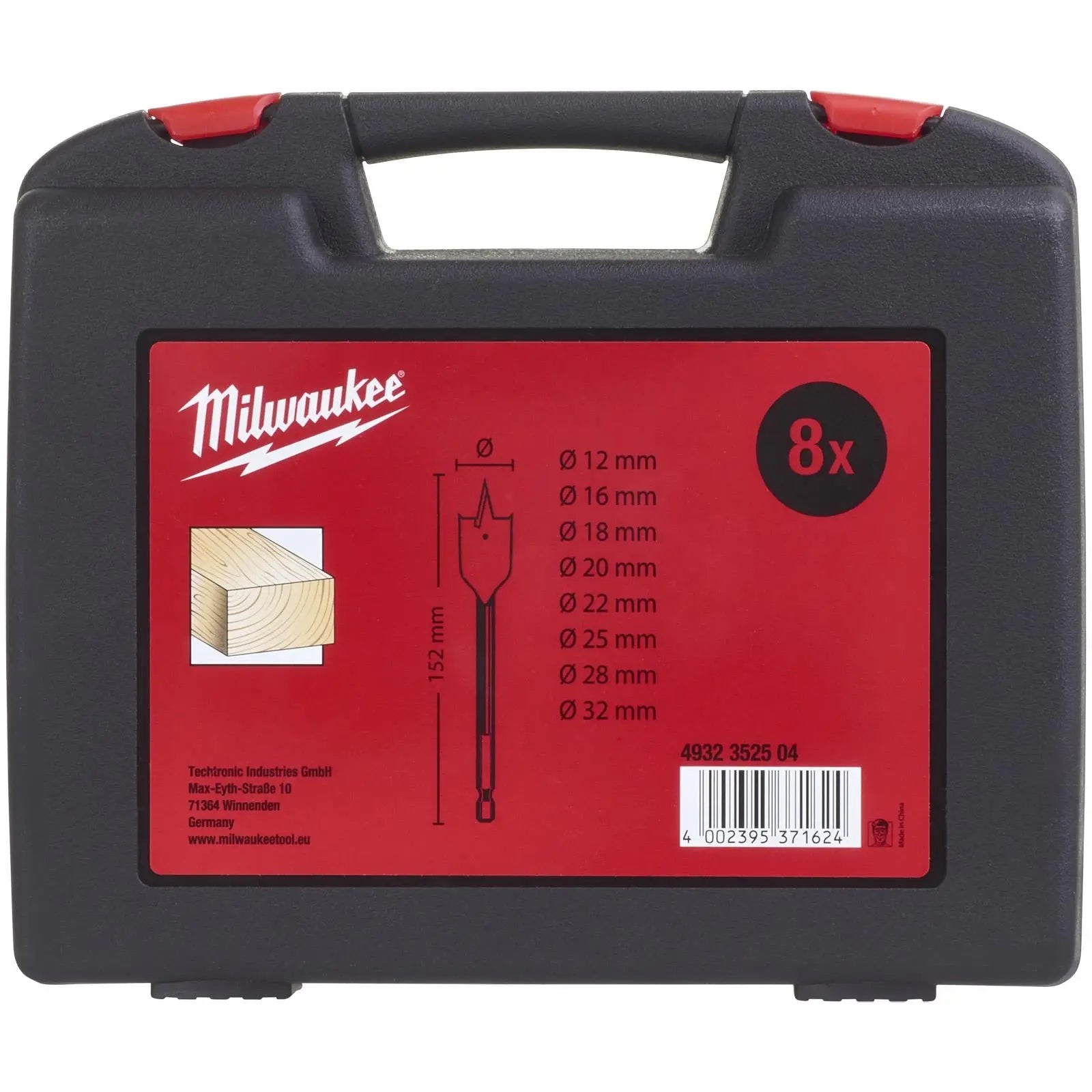 Milwaukee Flat Wood Drill Bit Set in Case 1/4" Hex Shank 12-32mm 8 Pieces  White Rose Tools