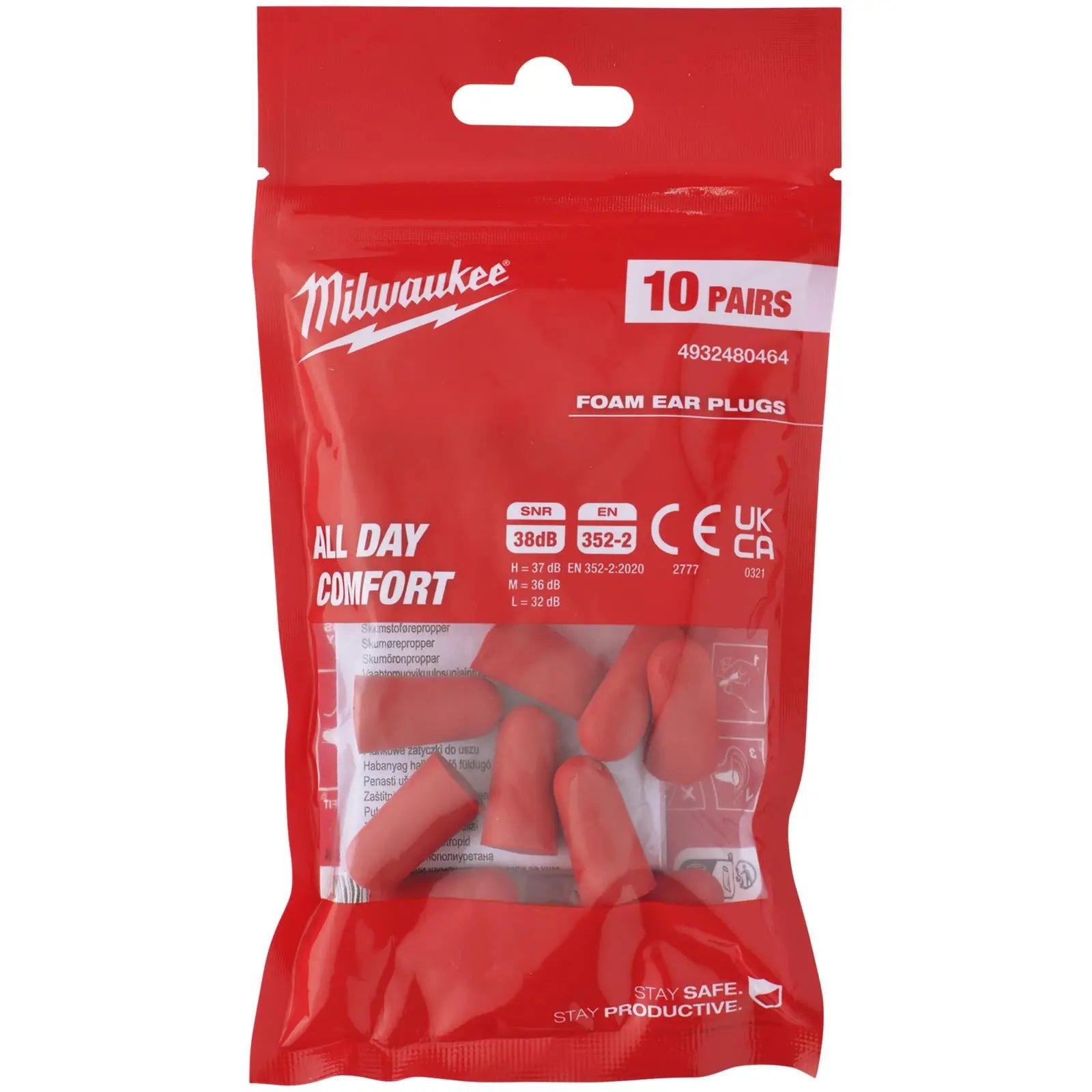 Milwaukee Foam Ear Plugs 10 Pairs 38dB SNR  White Rose Tools