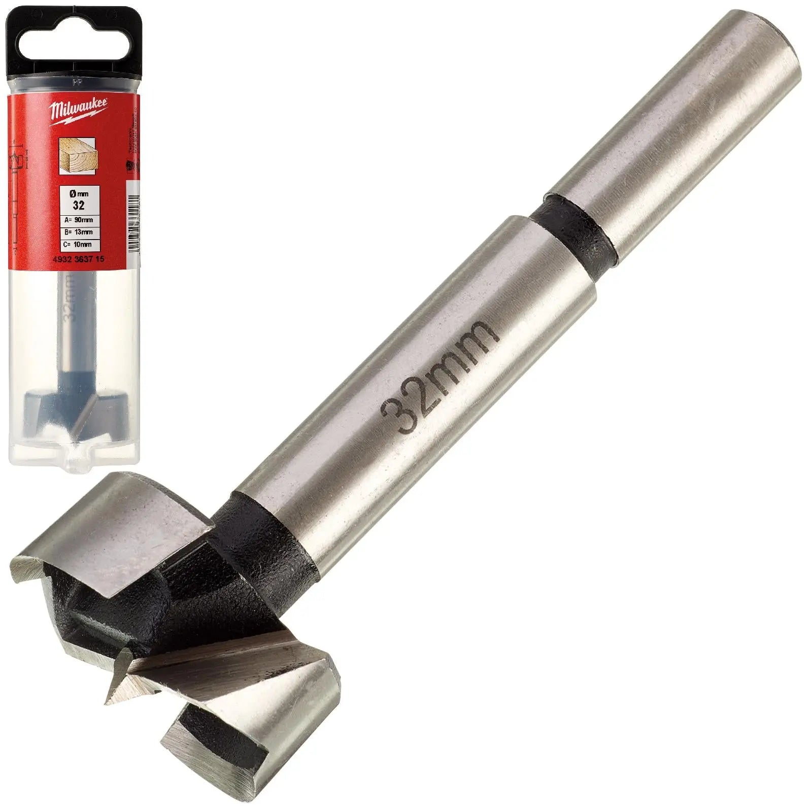 Milwaukee Forstner Wood Drill Bits 9.5mm Round Shank 90mm Long 50mm Working Length 