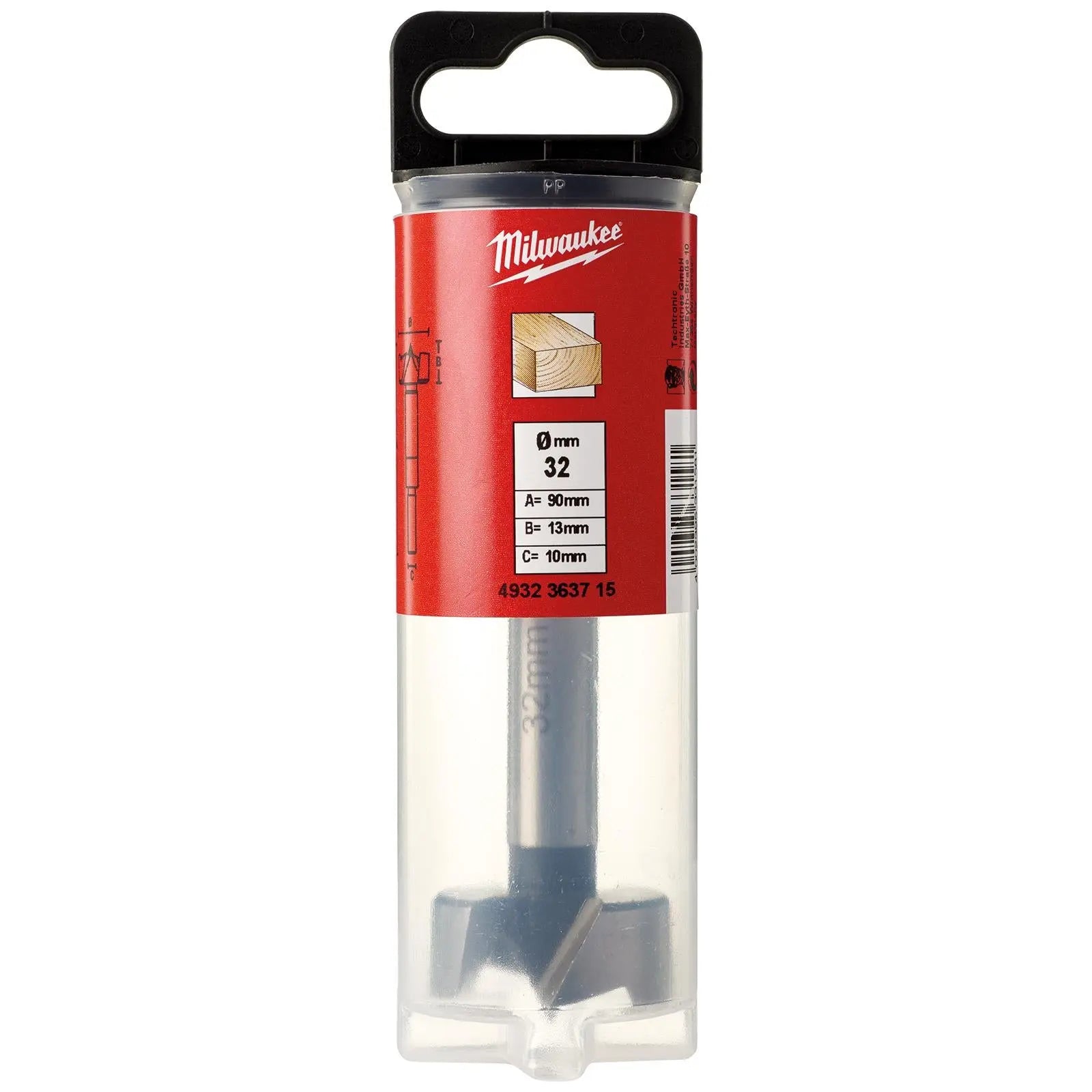 Milwaukee Forstner Wood Drill Bits 9.5mm Round Shank 90mm Long 50mm Working Length 
