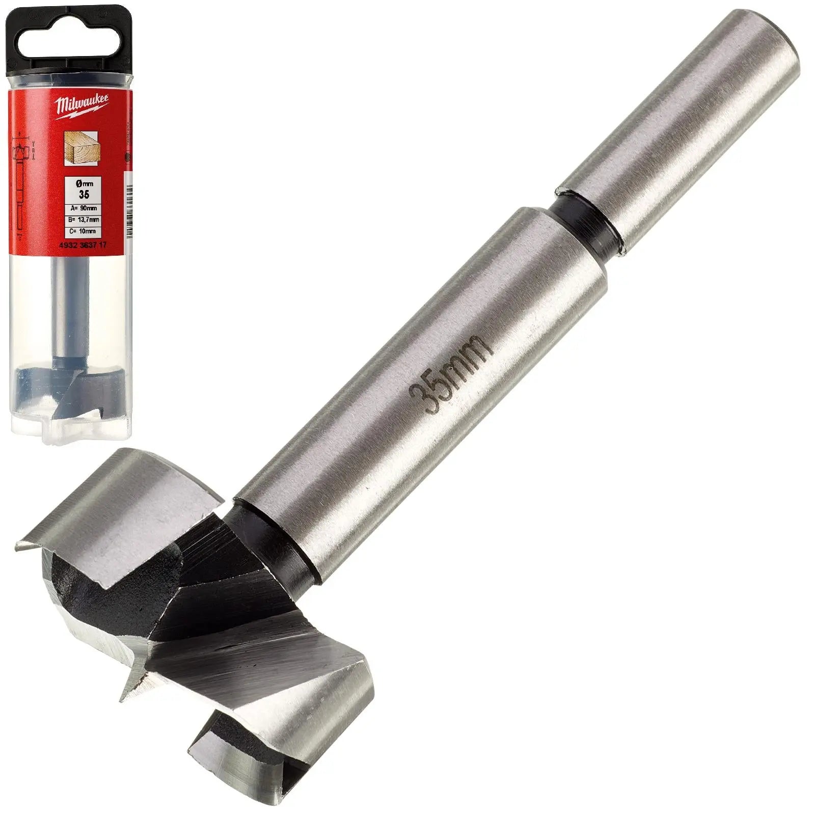 Milwaukee Forstner Wood Drill Bits 9.5mm Round Shank 90mm Long 50mm Working Length 