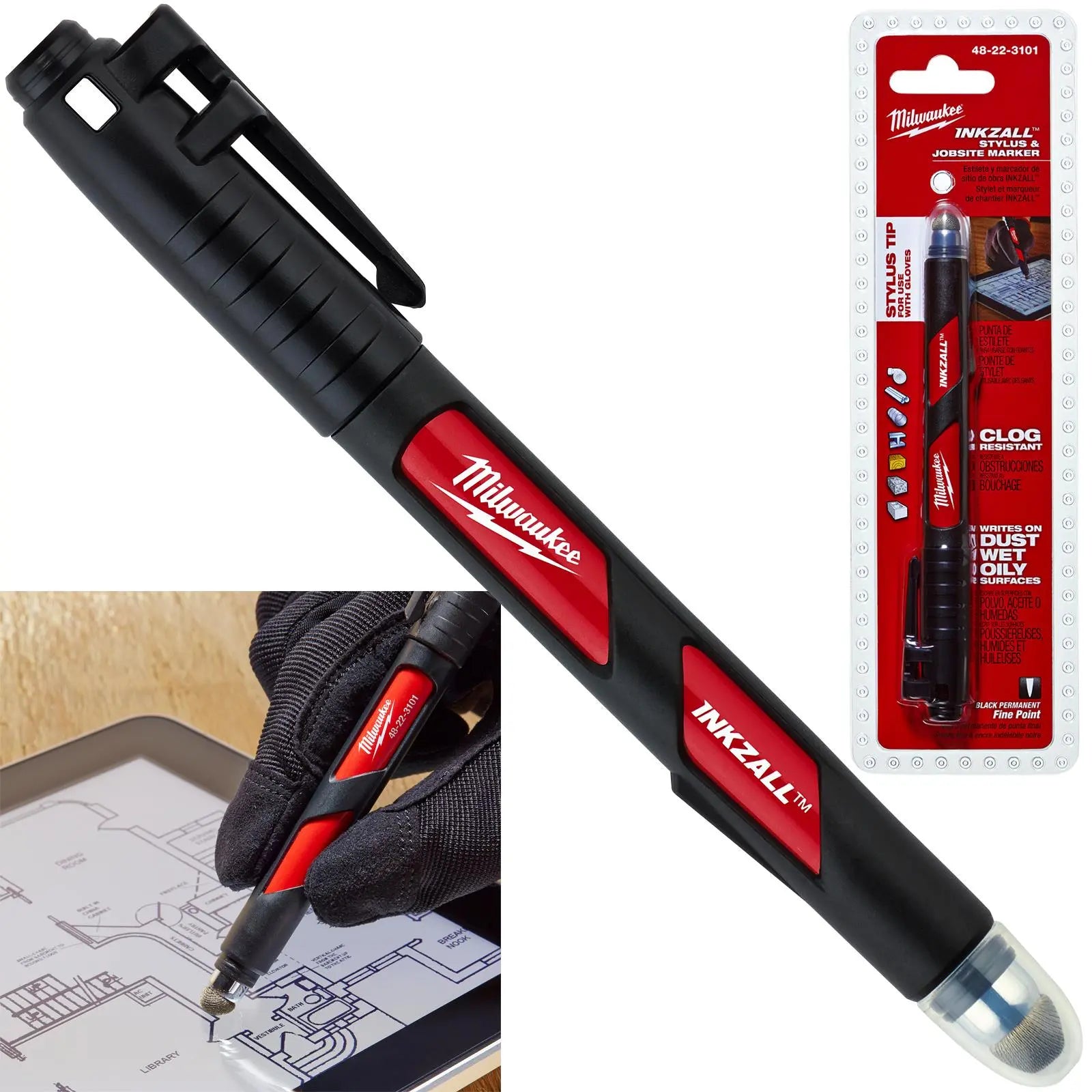 Milwaukee INKZALL Permanent Marker with Stylus 1mm Fine Point Black 