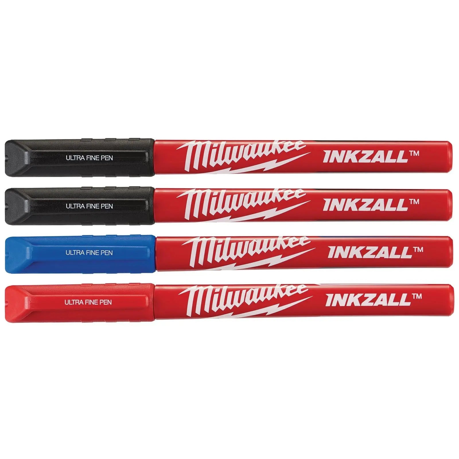 Milwaukee INKZALL Ultra Fine Tip Marker Pens 4 Pack Coloured 0.6mm Tip 