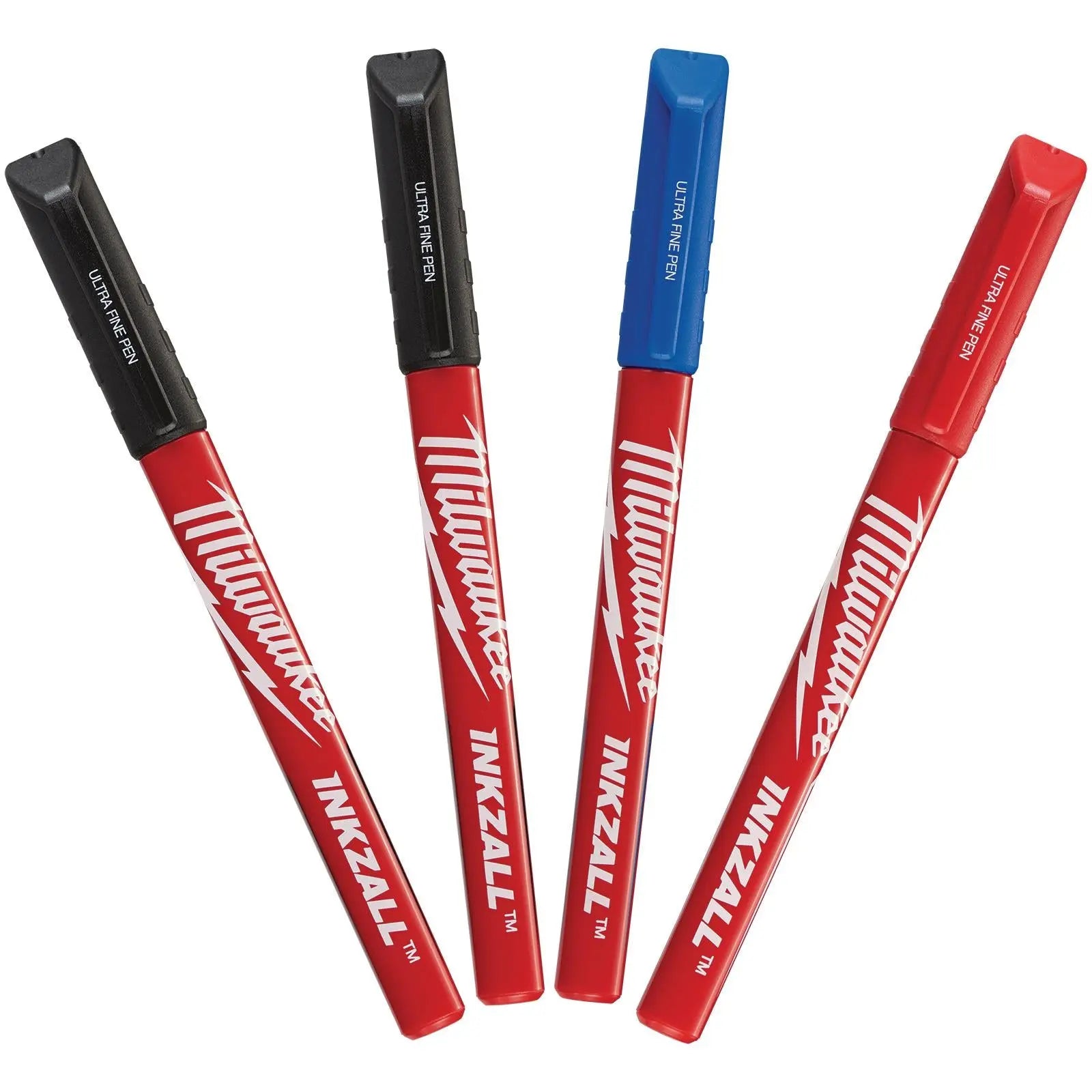 Milwaukee INKZALL Ultra Fine Tip Marker Pens 4 Pack Coloured 0.6mm Tip 