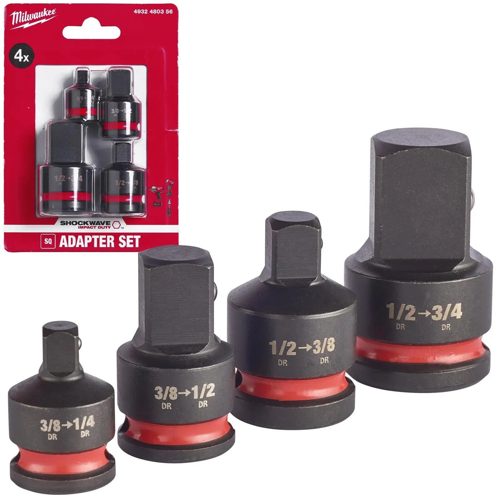 Milwaukee Impact Socket Adaptor Set 4 Piece SHOCKWAVE Impact Duty 