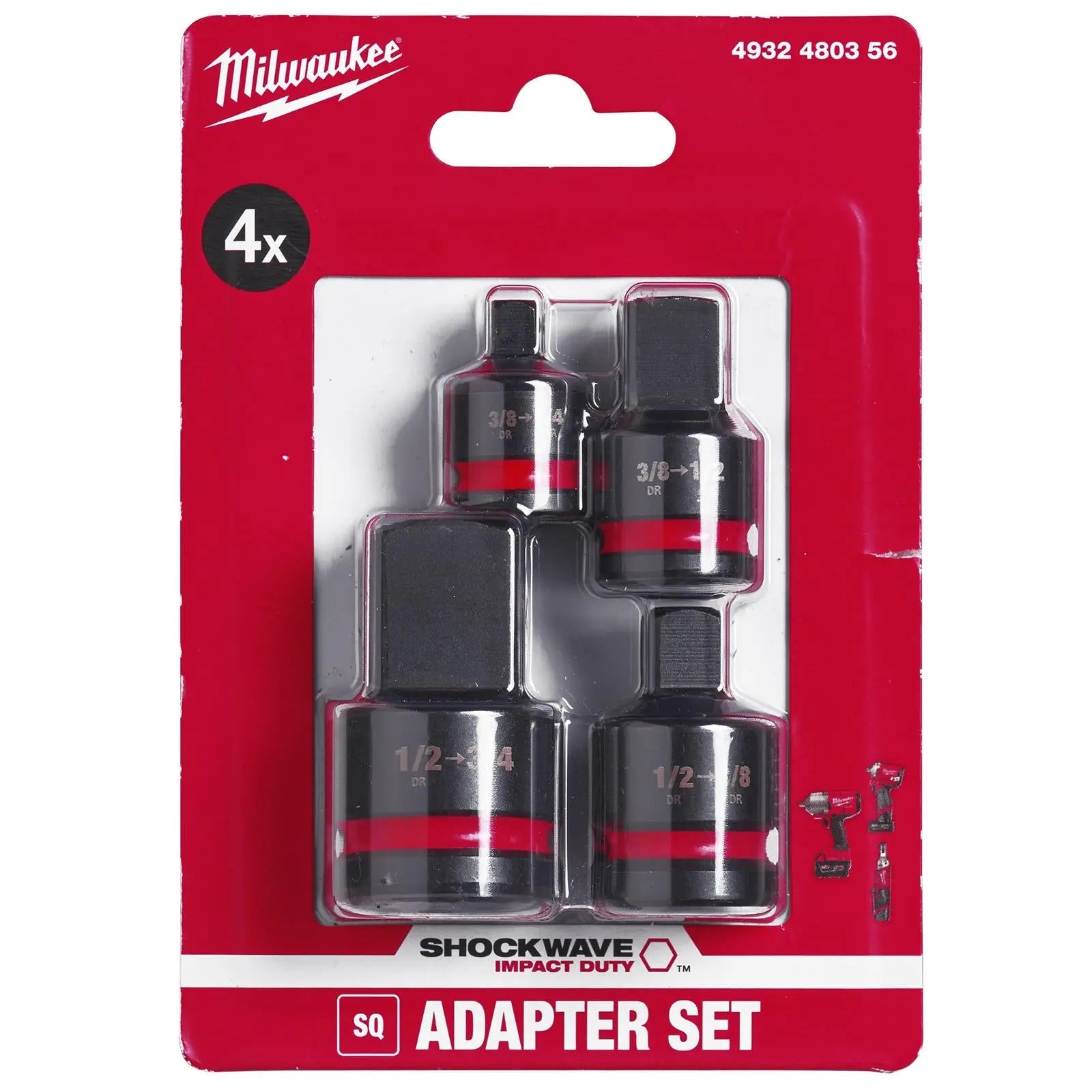 Milwaukee Impact Socket Adaptor Set 4 Piece SHOCKWAVE Impact Duty 