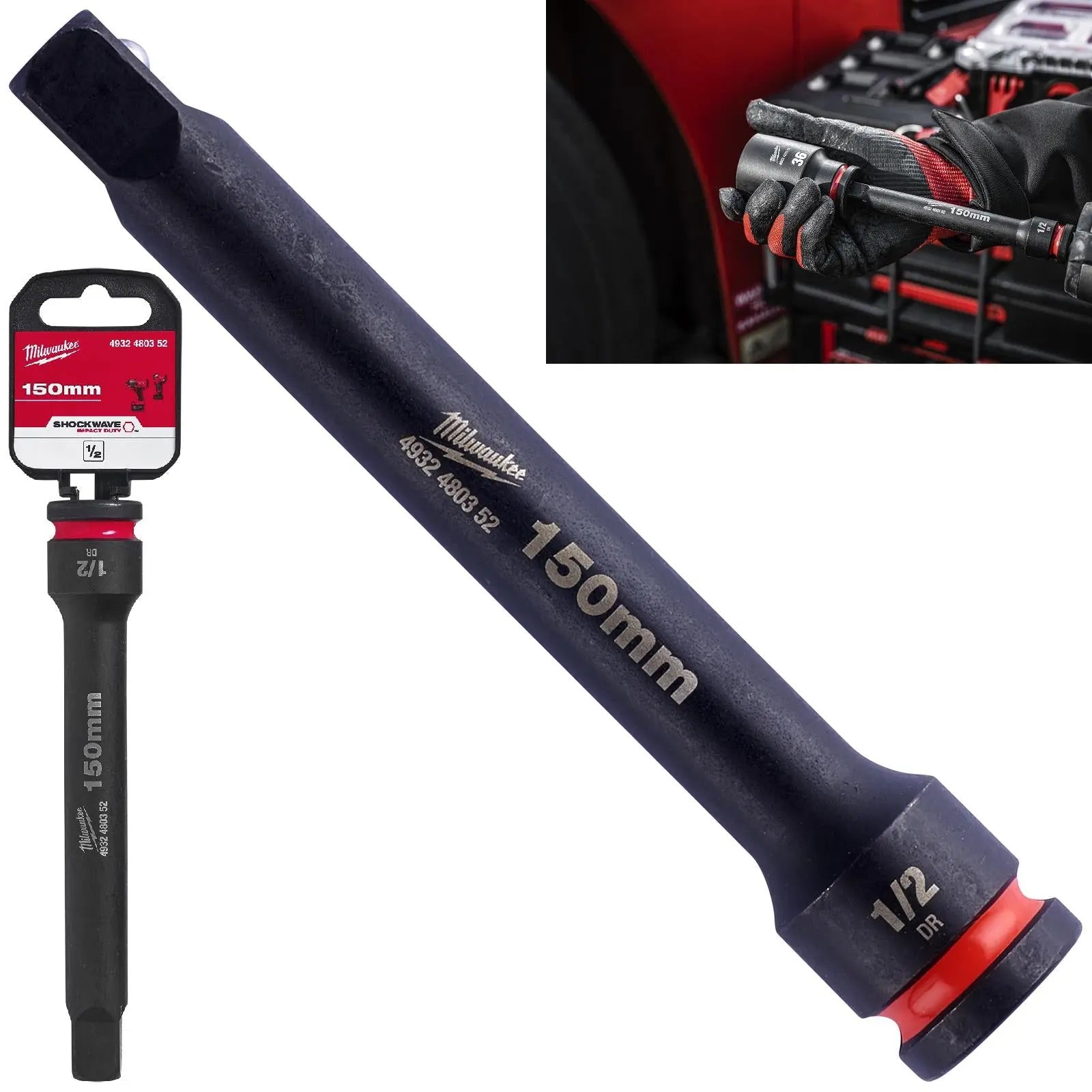 Milwaukee Impact Socket Extension Bar 150mm 1/2" Drive SHOCKWAVE Impact Duty 