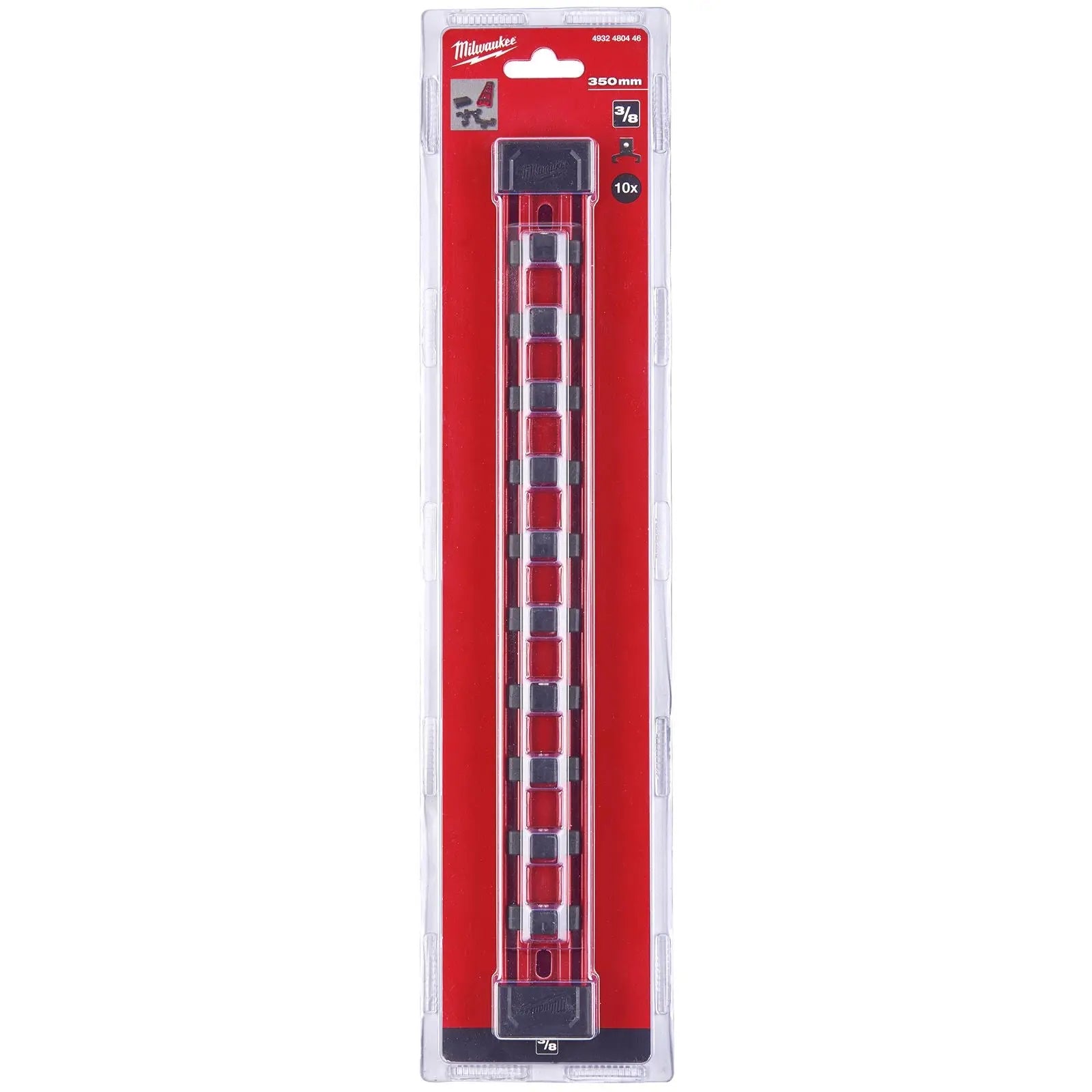 Milwaukee Impact Socket Rail 3/8" Drive 350mm with 10 Clips 