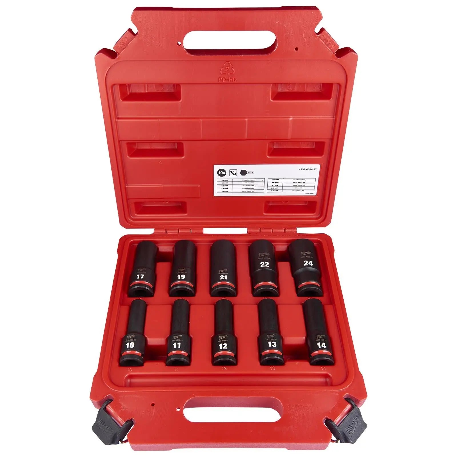 Milwaukee Impact Socket Set Deep 1/2" Drive 10 Piece 10-24mm SHOCKWAVE Impact Duty 