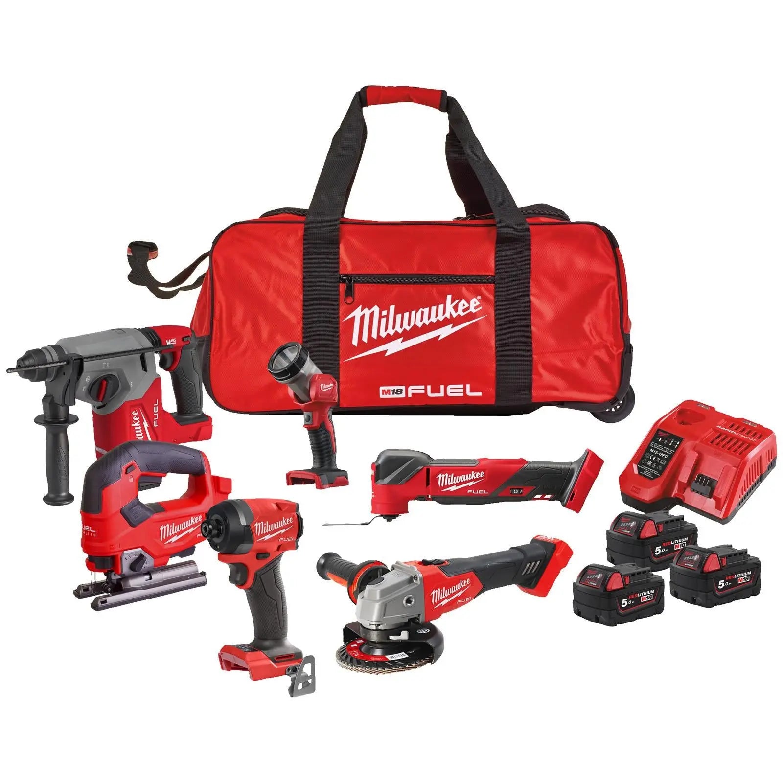 Milwaukee M18 18V Fuel Powerpack Cordless Kit 6 Piece Set 3 x Batteries + Charger M18FPP6L3-503B  White Rose Tools
