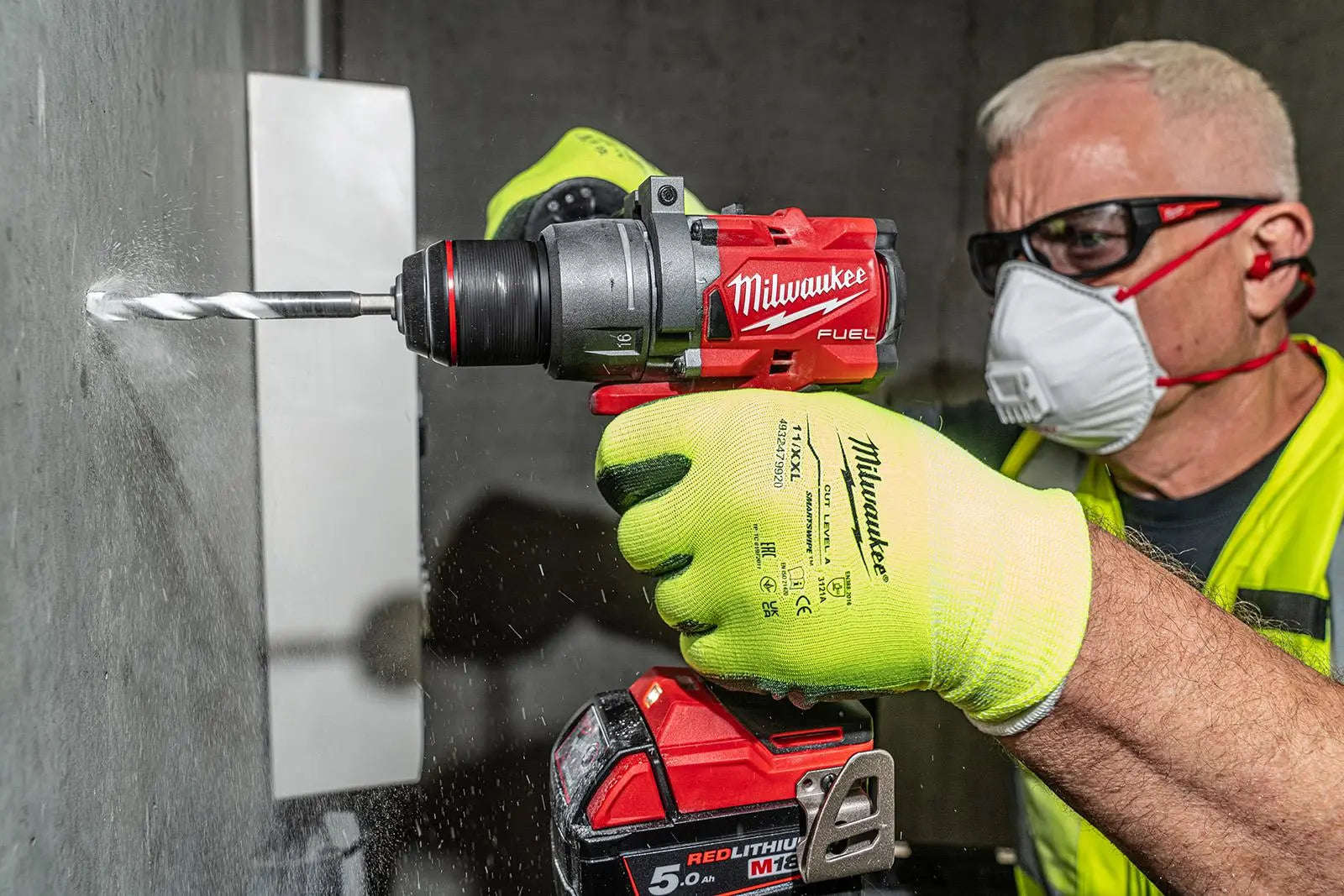 Milwaukee M18 Fuel 18V Percussion Cordless Combi Drill 2 x 5Ah Batteries and Charger M18FPD3-502X  White Rose Tools
