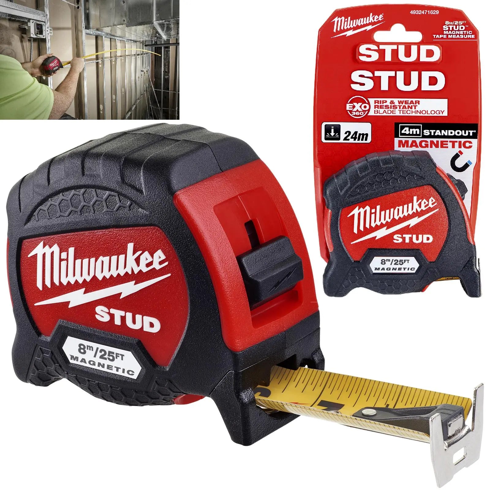 Milwaukee Magnetic Tape Measure 8m 26ft STUD Gen 2 Metric Imperial 33mm Blade Width 