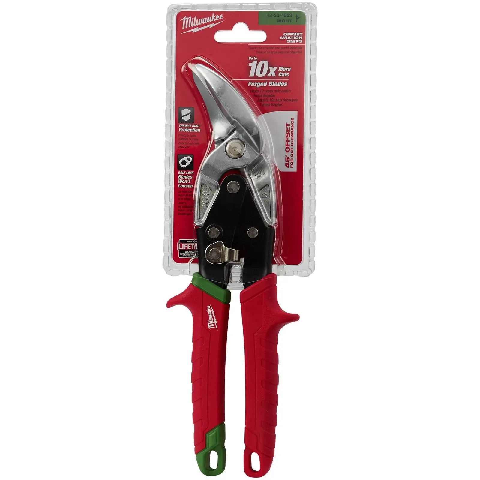 Milwaukee Metal Aviation Snips Right Cut Offset 260mm 
