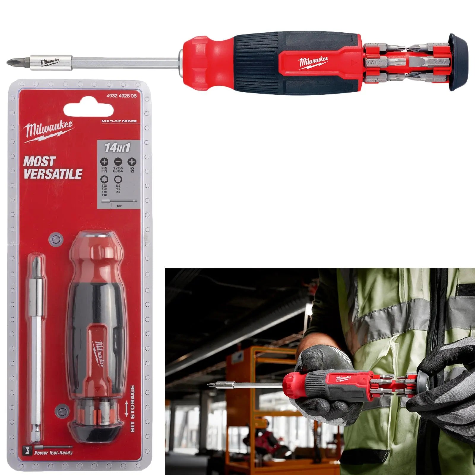 Milwaukee Multi Bit Screwdriver Set 14 in 1 Pozi Phillips Torx Slotted Hex  White Rose Tools