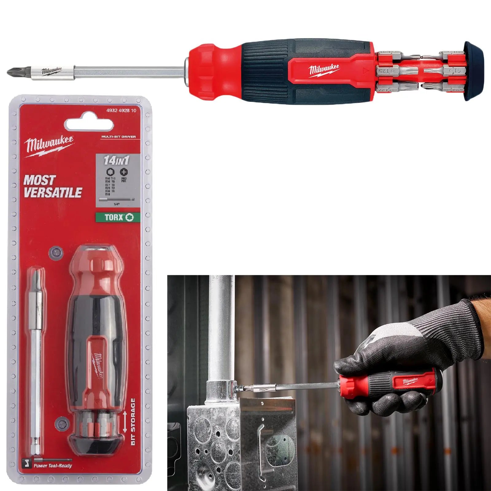 Milwaukee Multi Bit Screwdriver Set 14 in 1 Torx T6-T40 Phillips  White Rose Tools