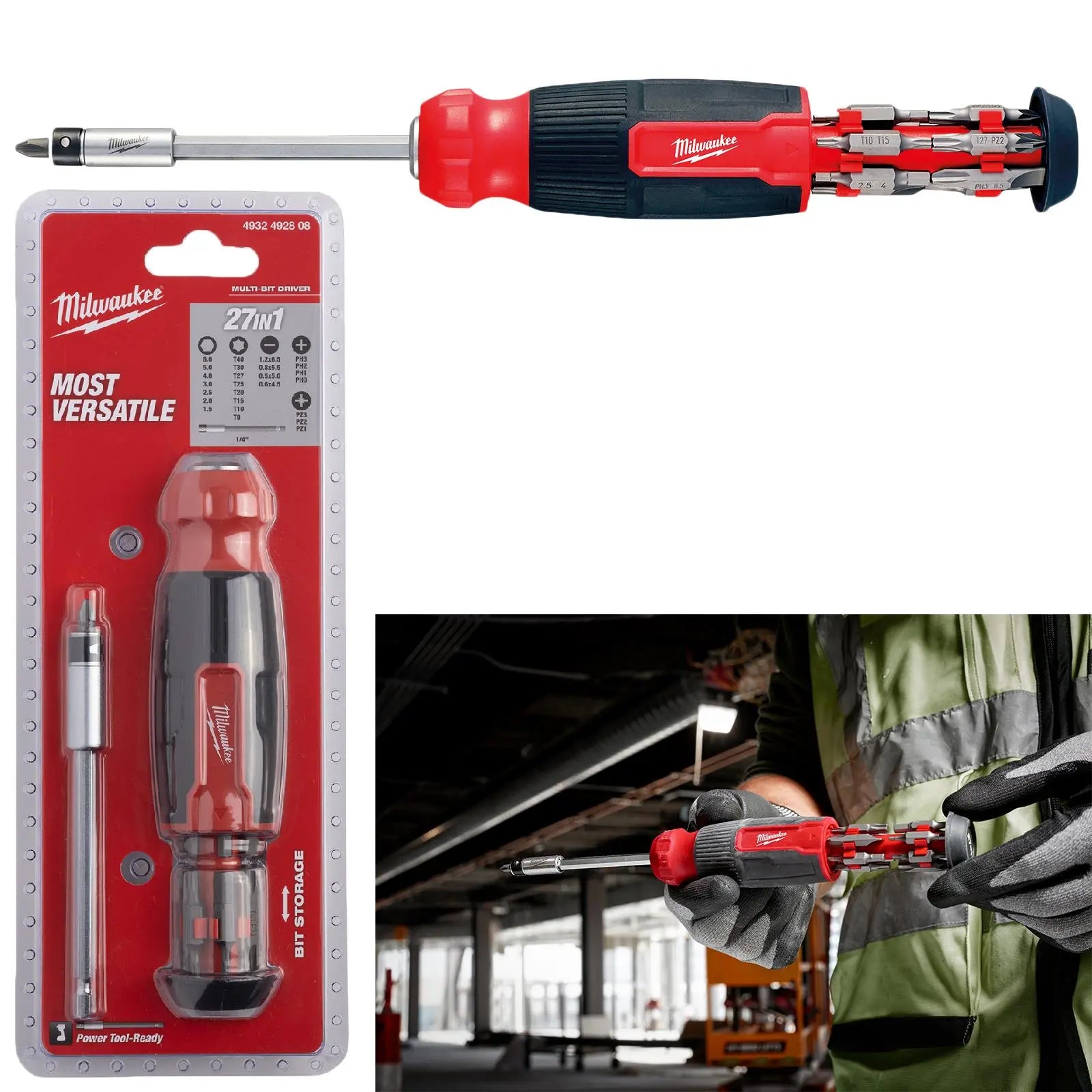 Milwaukee Multi Bit Screwdriver Set 27 in 1 Pozi Phillips Torx Slotted Hex  White Rose Tools