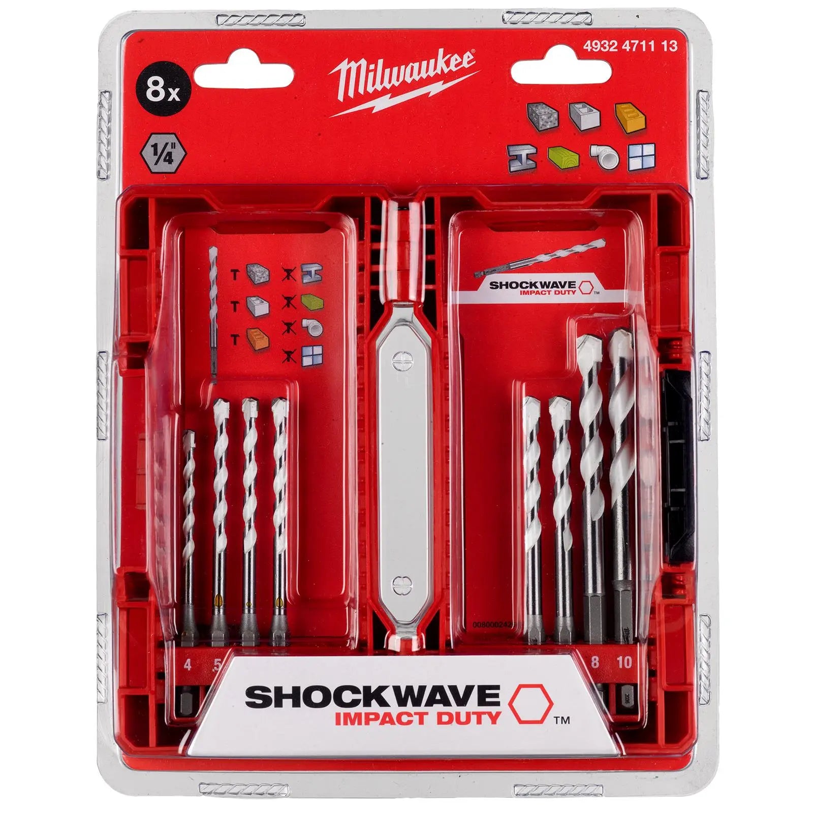 Milwaukee Multi Material Drill Bit Set SHOCKWAVE Impact Duty 8 Piece 4-10mm 
