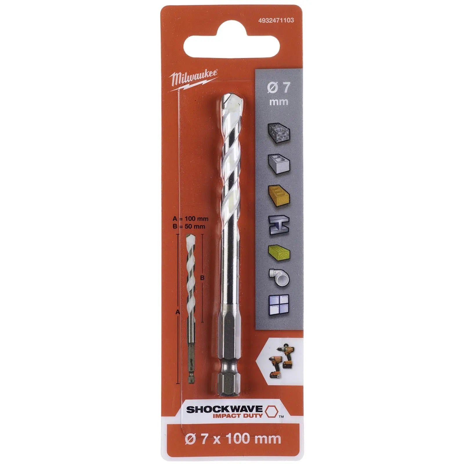 Milwaukee Multi Material Drill Bits Impact Rated TCT for Wood Metal Masonry 