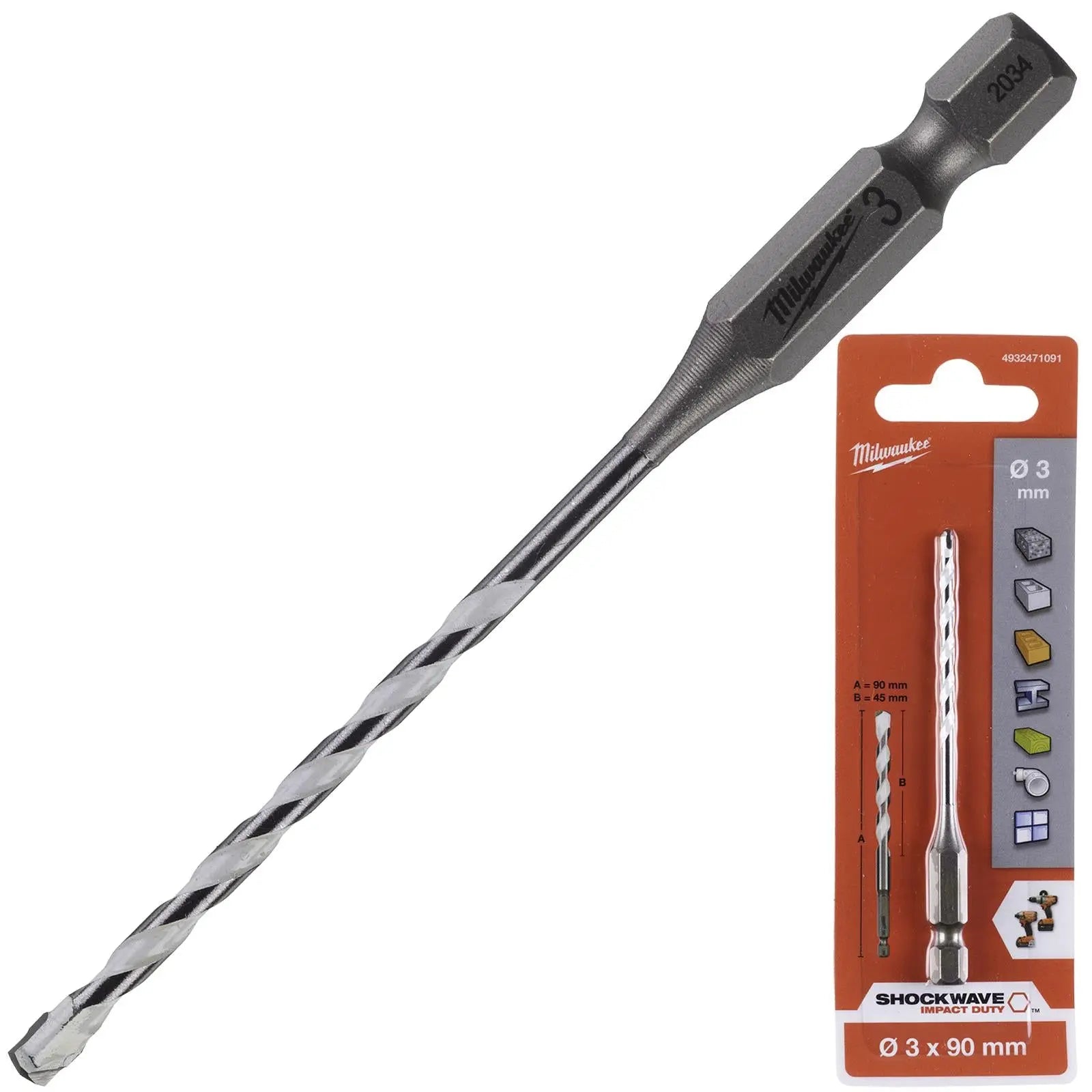 Milwaukee Multi Material Drill Bits Impact Rated TCT for Wood Metal Masonry 