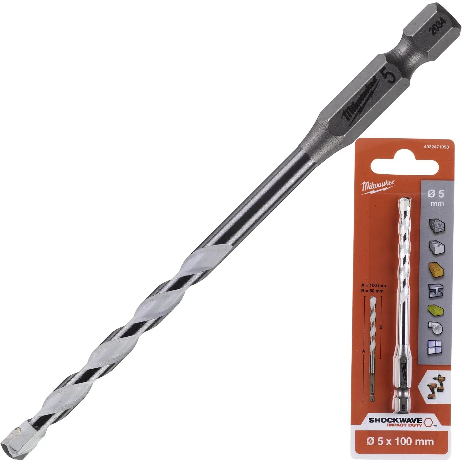 Milwaukee Multi Material Drill Bits Impact Rated TCT for Wood Metal Masonry 