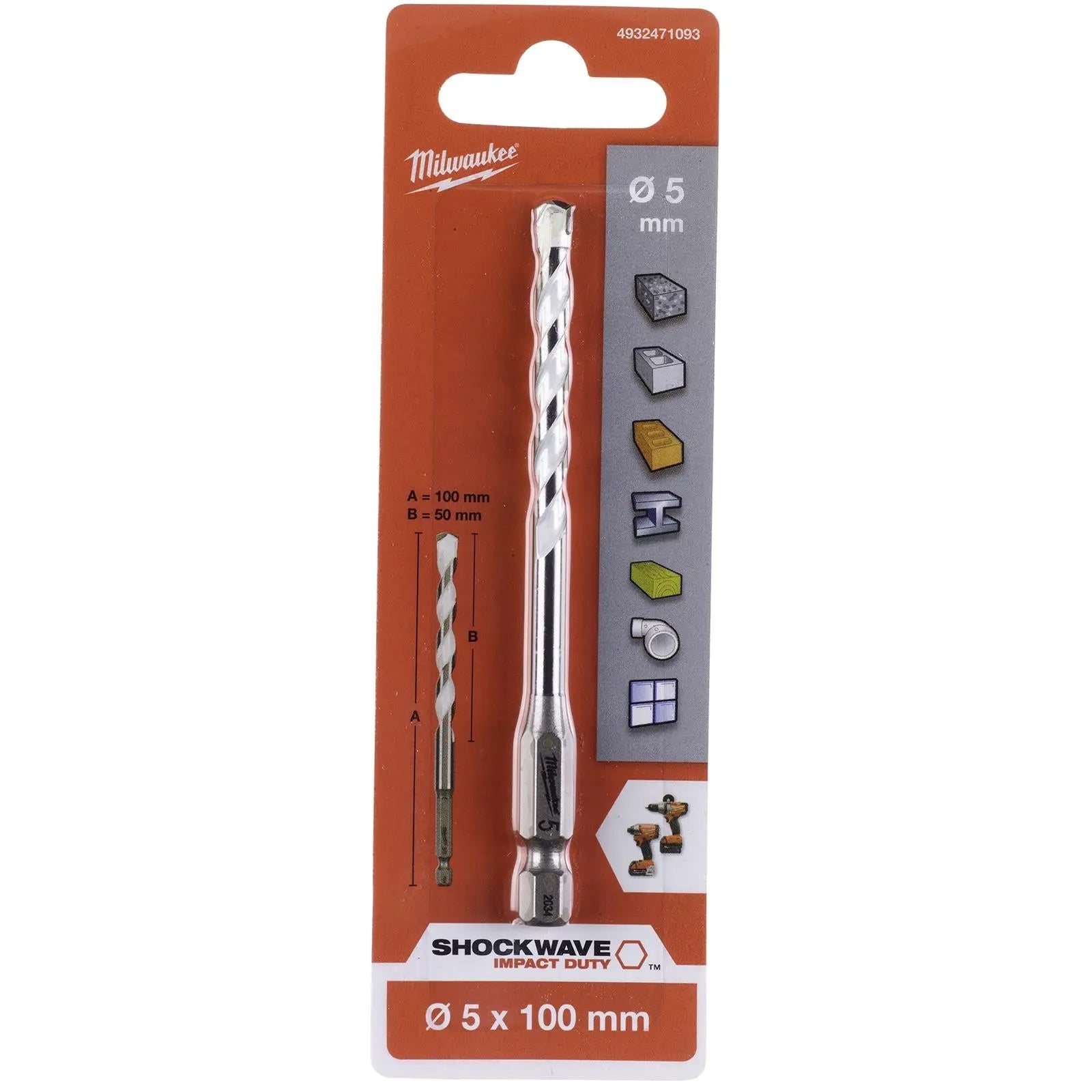 Milwaukee Multi Material Drill Bits Impact Rated TCT for Wood Metal Masonry 