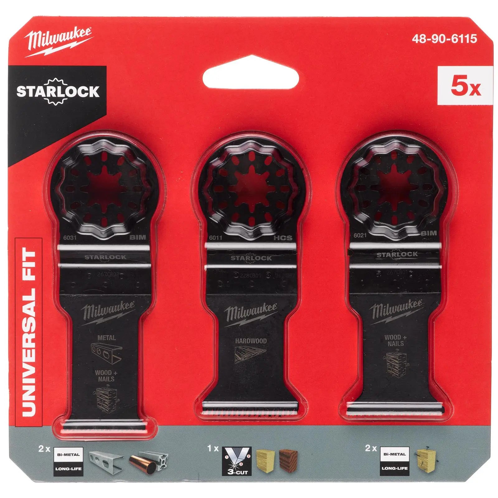 Milwaukee Multi Tool Wood and Metal Blade Set 5 Pieces Starlock 