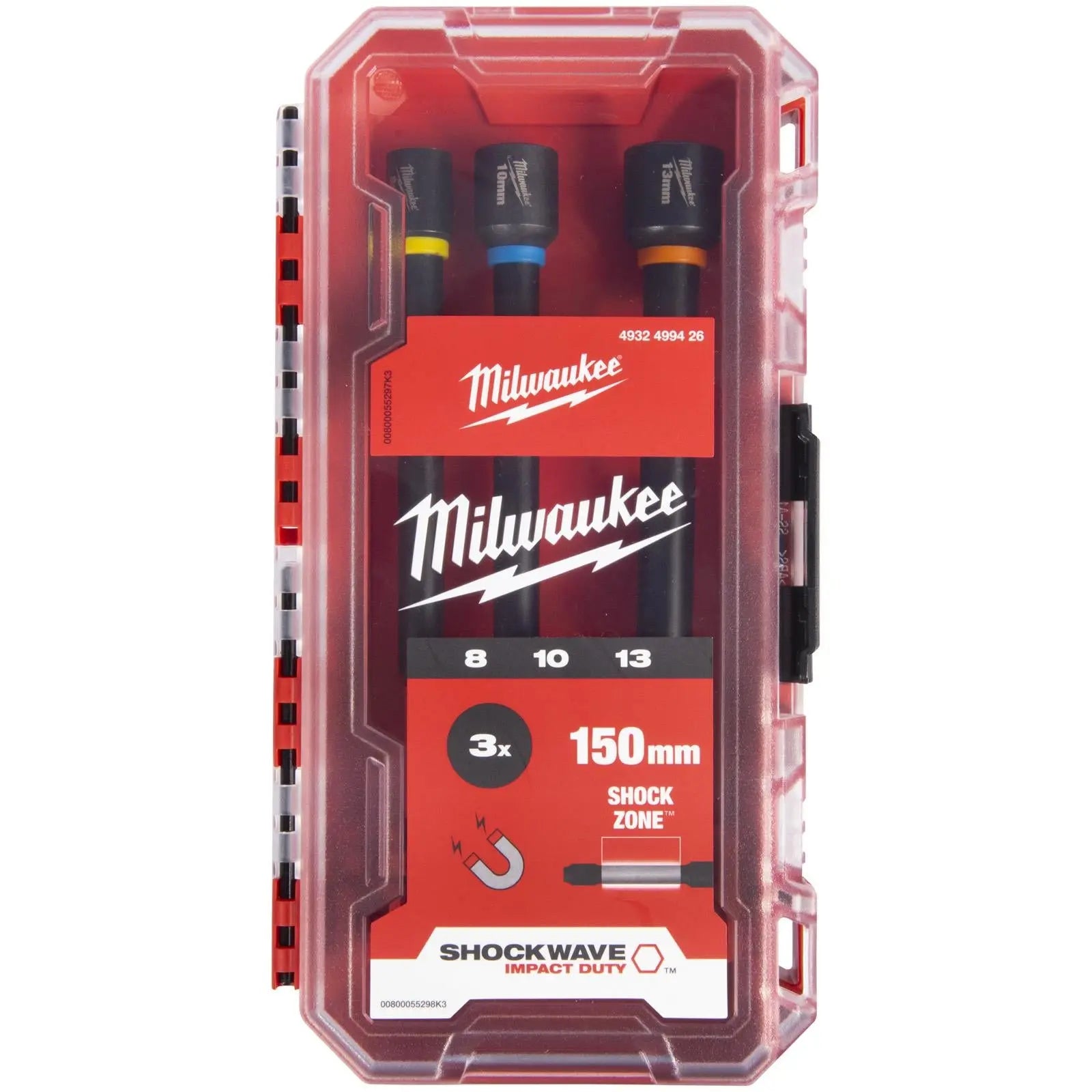 Milwaukee Nut Driver Set 150mm Long SHOCKWAVE Impact Duty 3 Piece 8-13mm  White Rose Tools