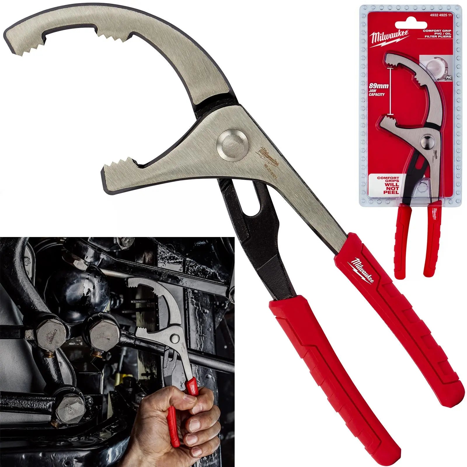 Milwaukee Oil Filter Pliers PVC 89mm Jaw Capacity  White Rose Tools