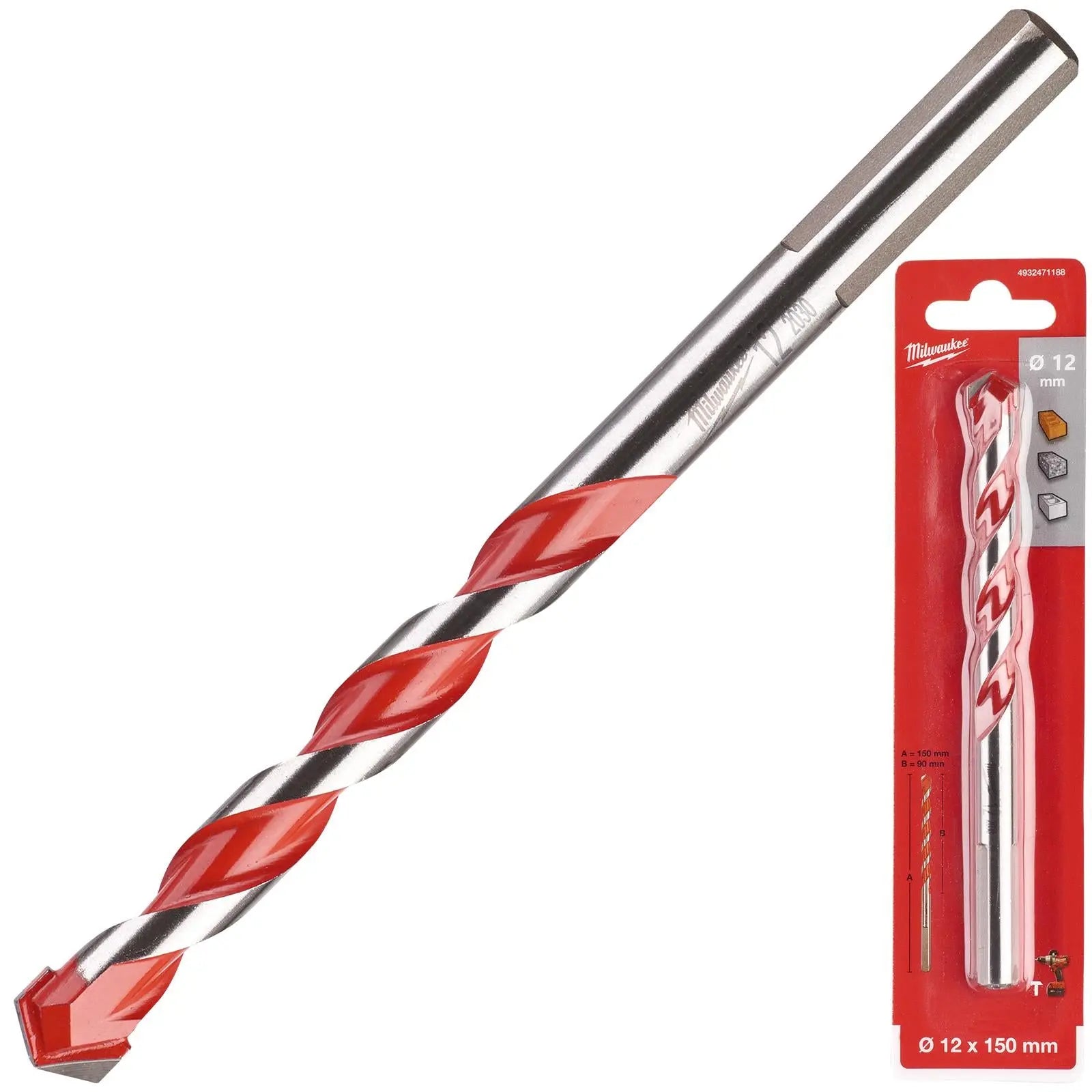 Milwaukee Premium Concrete Masonry Drill Bits 3 Flat Shank Hammer and Rotary 
