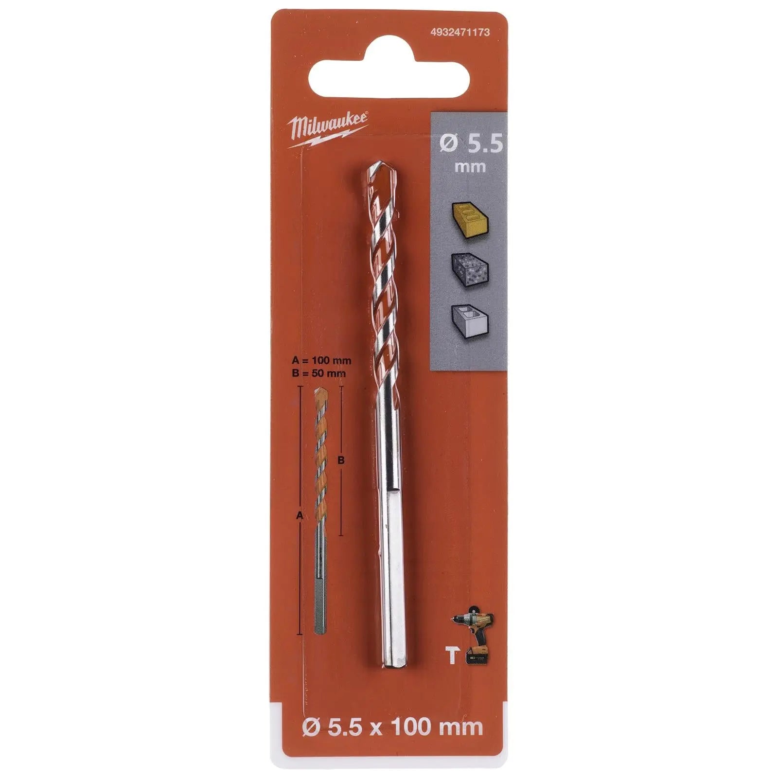 Milwaukee Premium Concrete Masonry Drill Bits 3 Flat Shank Hammer and Rotary 