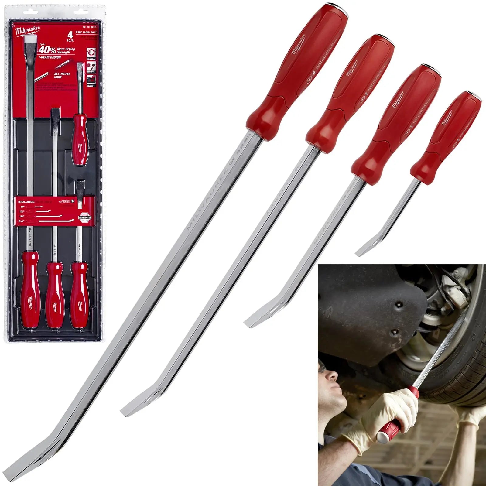 Milwaukee Pry Bar Set 4 Piece 200mm-600mm Hammer-Ready Strike Cap Tri-Lobe 