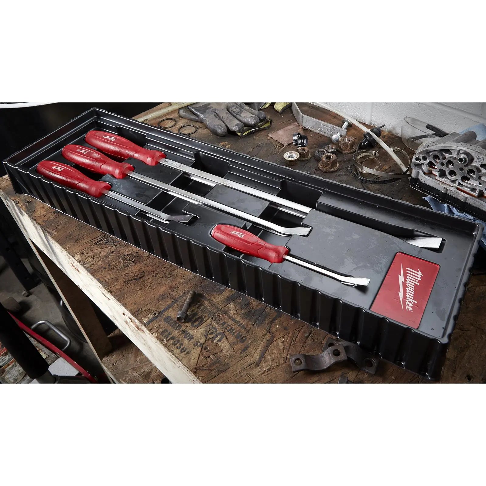 Milwaukee Pry Bar Set 4 Piece 200mm-600mm Hammer-Ready Strike Cap Tri-Lobe 