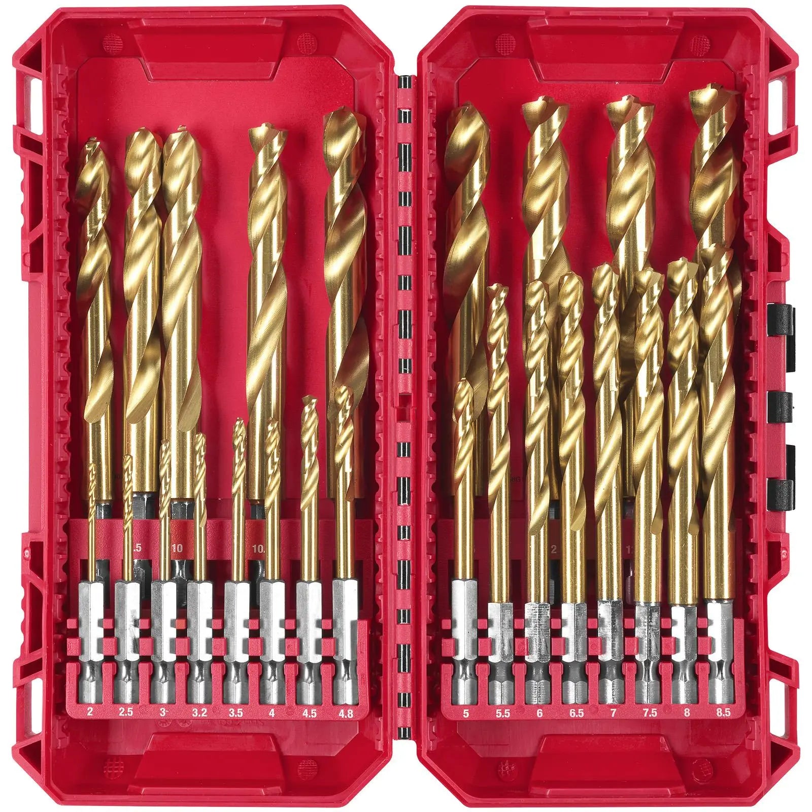 Milwaukee RED HEX Metal Drill Bit Set SHOCKWAVE Impact Duty 1/4" Hex HSS Drills 1-13mm 25 Pieces  White Rose Tools