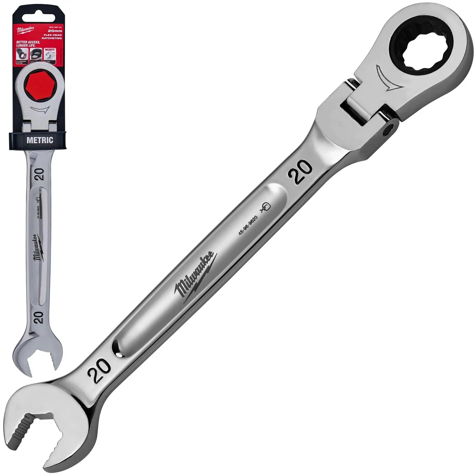 Milwaukee Ratchet Combination Spanner MAX BITE Flexible Head 