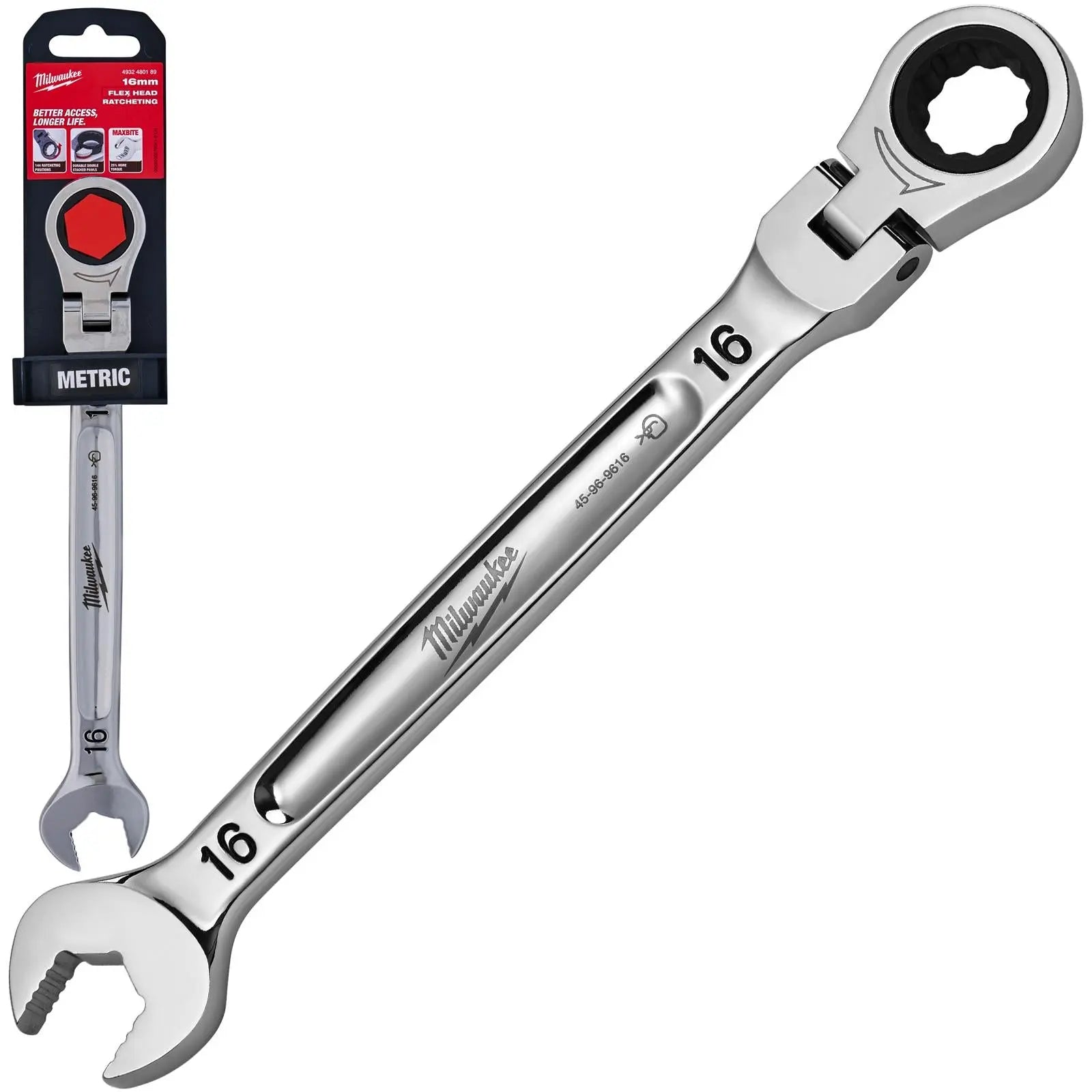 Milwaukee Ratchet Combination Spanner MAX BITE Flexible Head 