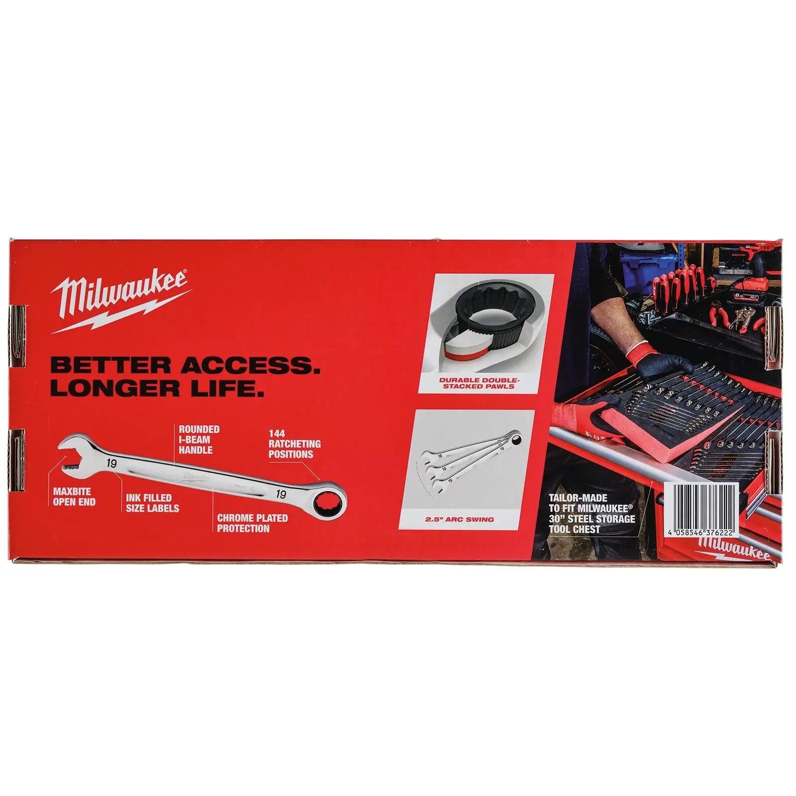 Milwaukee Ratchet Combination Spanner Set Fixed Head MAX BITE 15 Piece in Foam Insert 